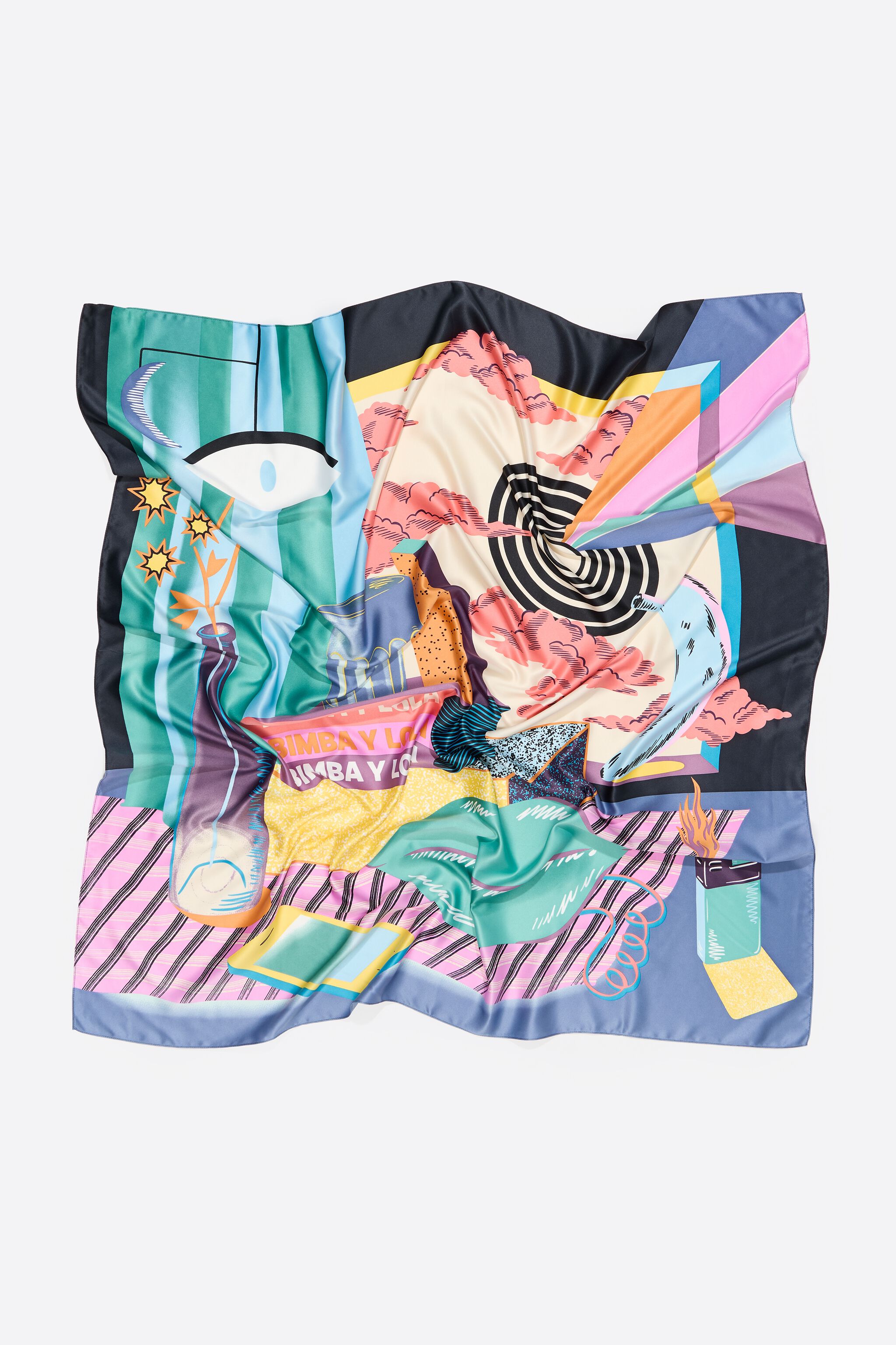 Aquamarine surrealist still-life scarf