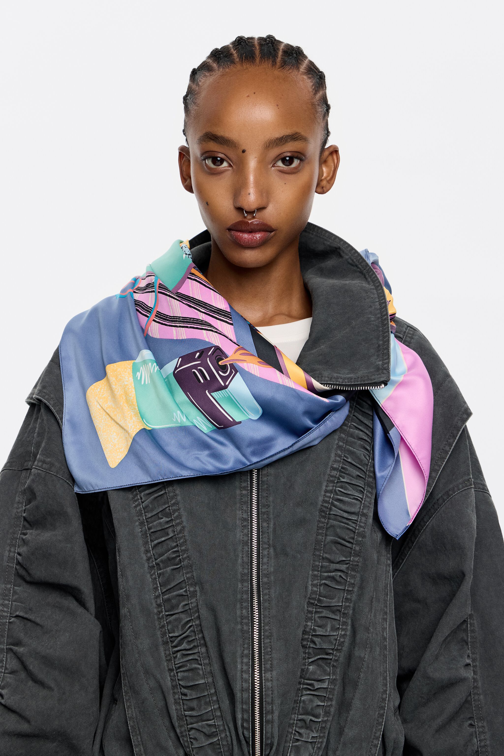 Aquamarine surrealist still-life scarf