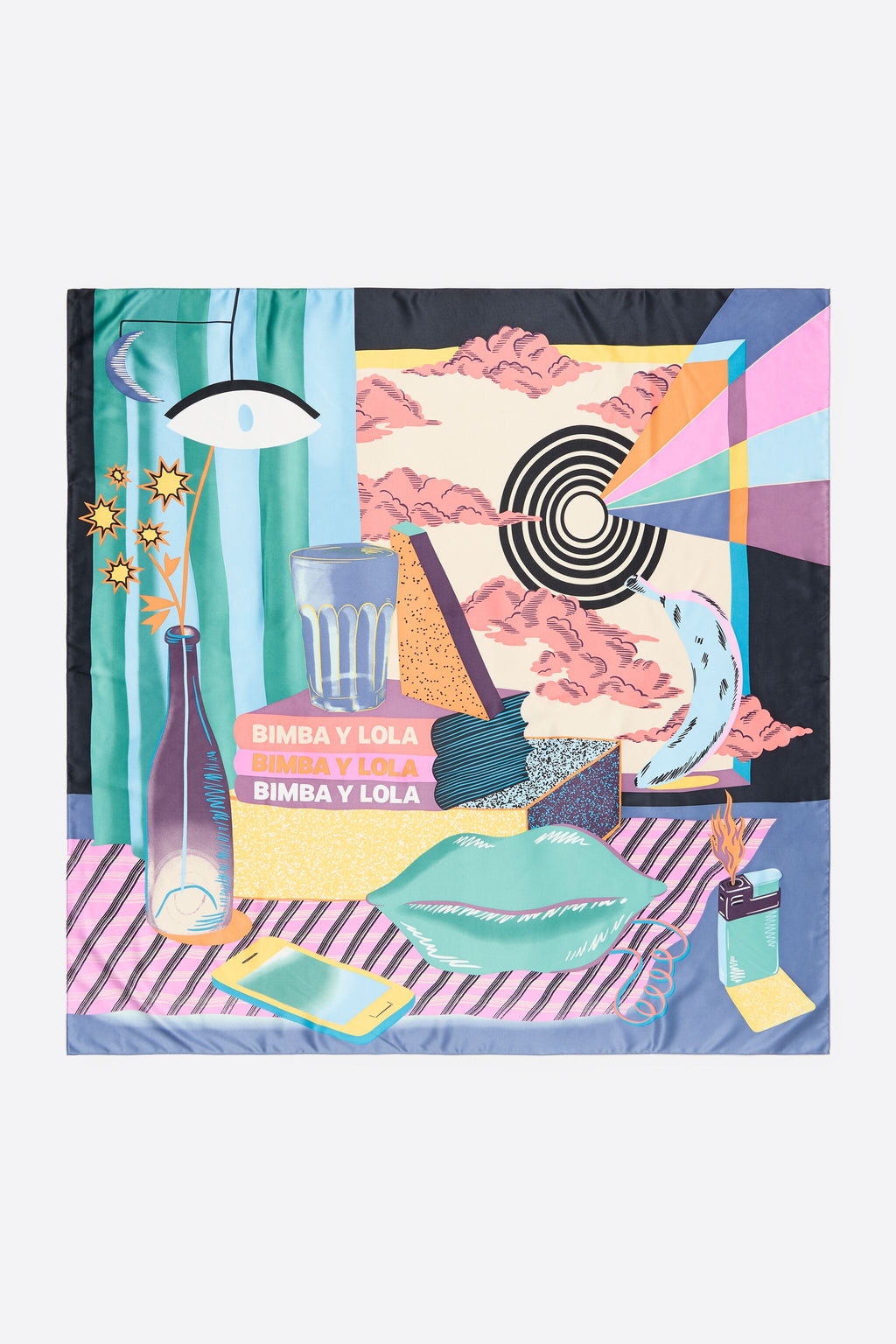 Aquamarine surrealist still-life scarf