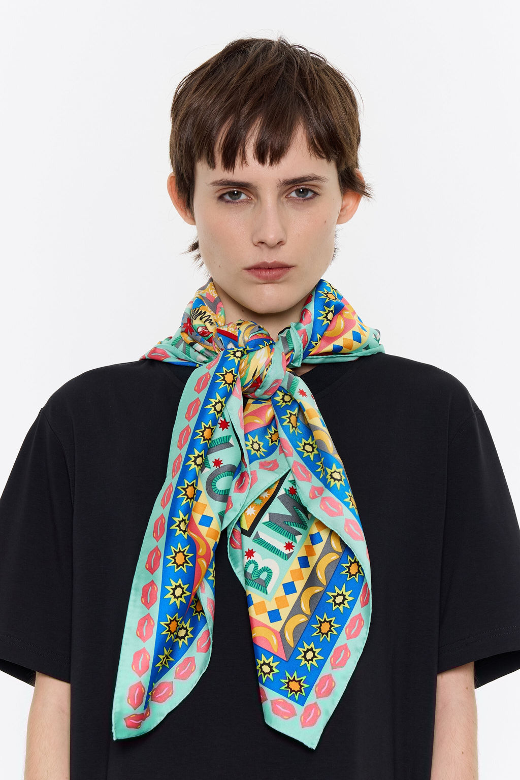 Gray logos and floral borders scarf