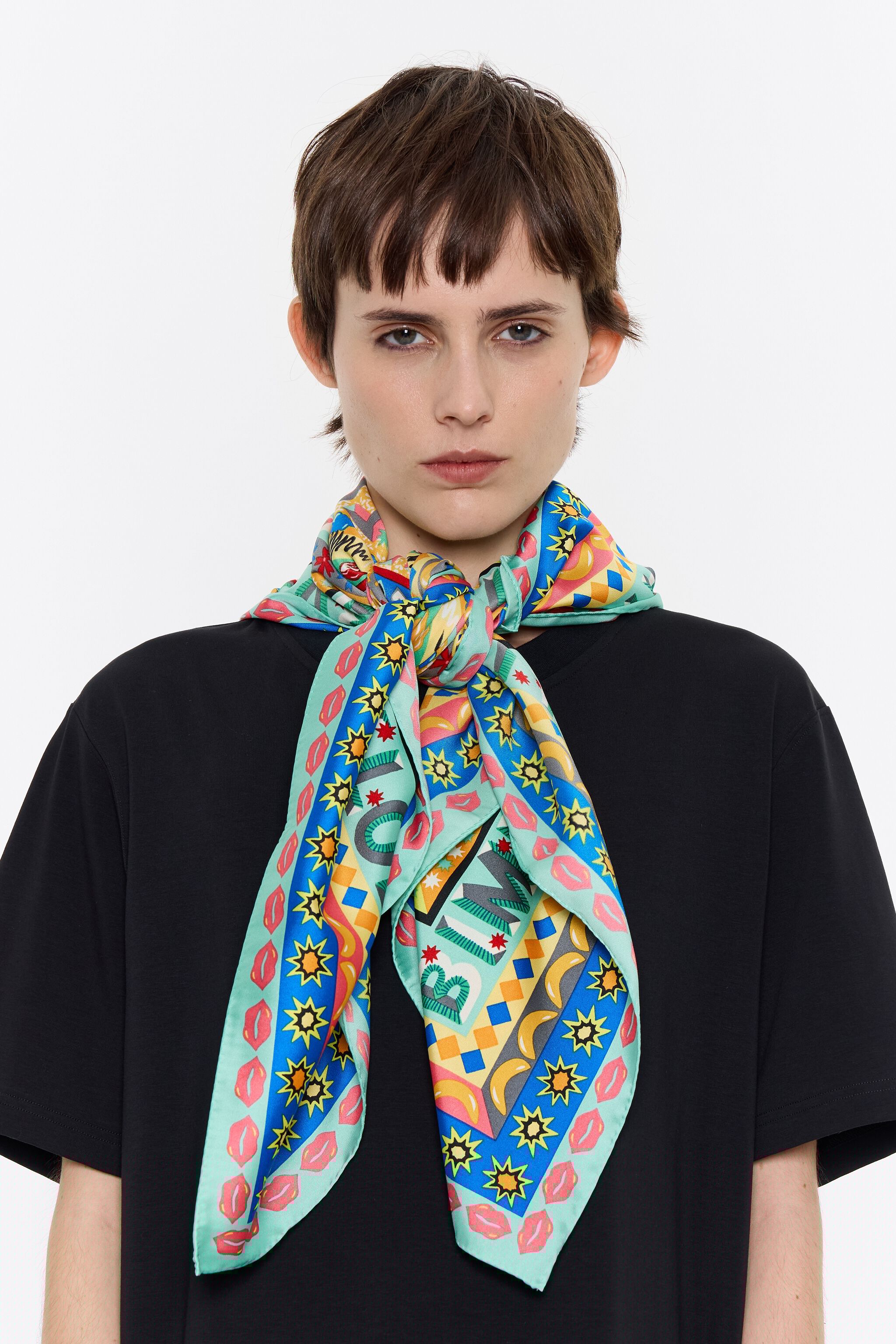 Gray logos and floral borders scarf