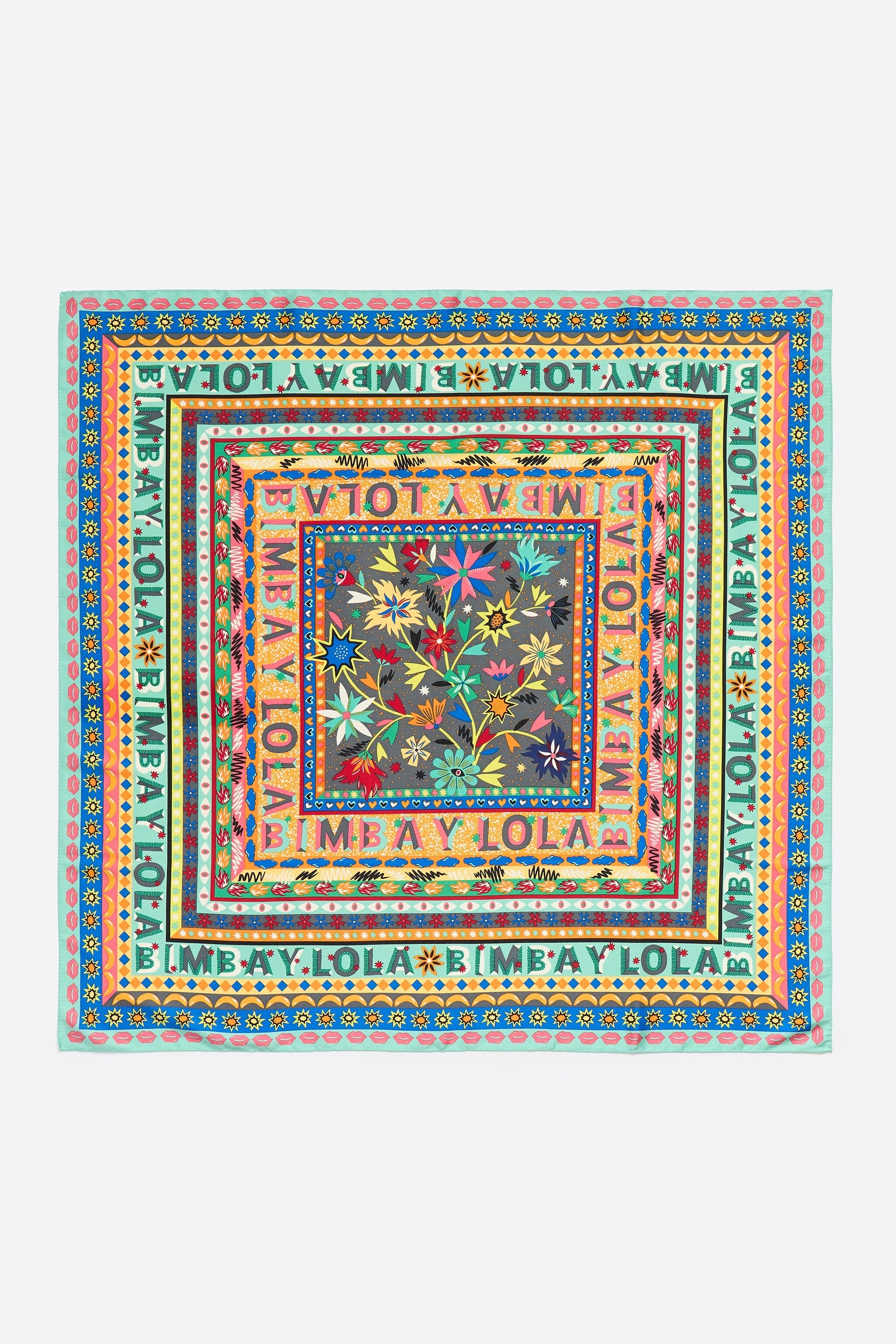 Gray logos and floral borders scarf