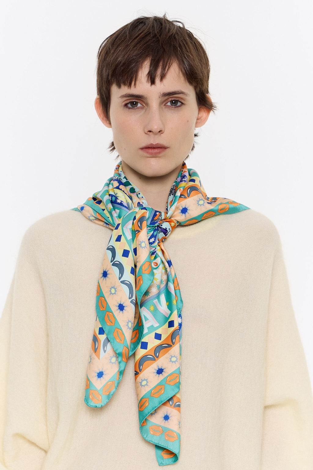 Aquamarine logos and floral borders scarf