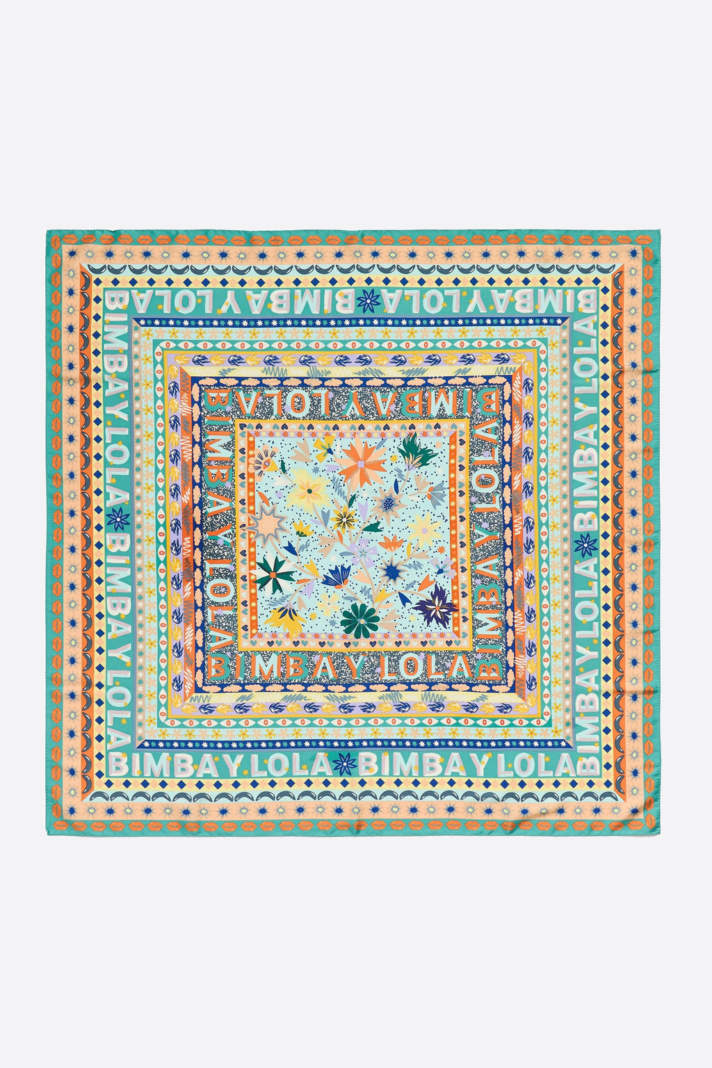 Aquamarine logos and floral borders scarf