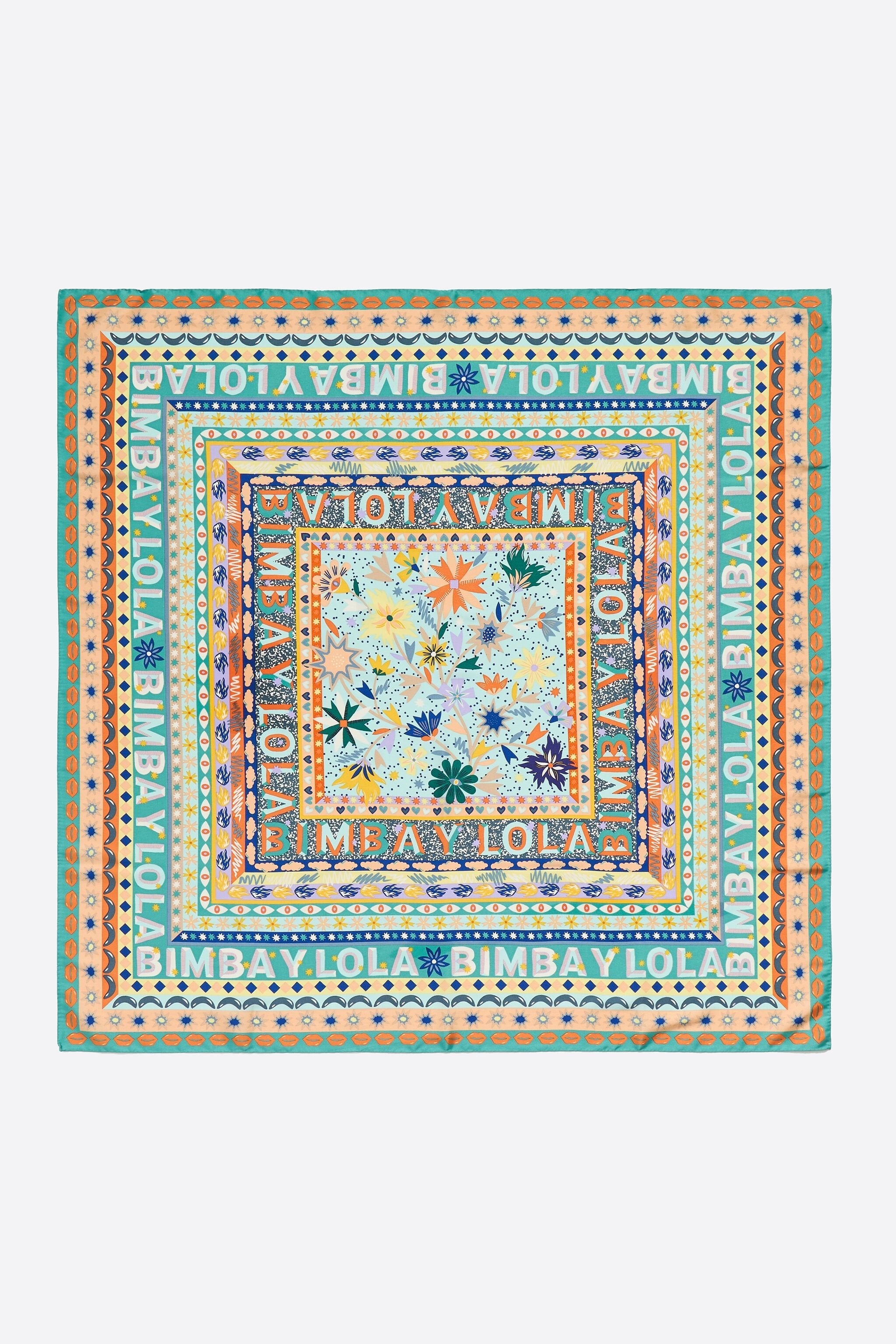 Aquamarine logos and floral borders scarf