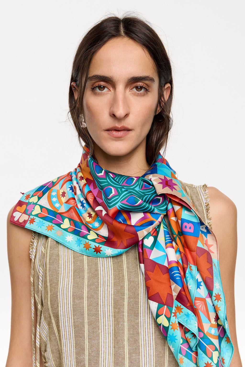 Turquoise leopards and geometrics scarf