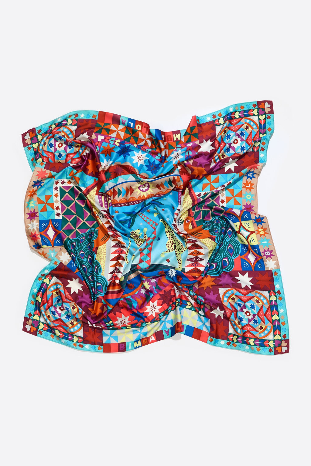 Turquoise leopards and geometrics scarf