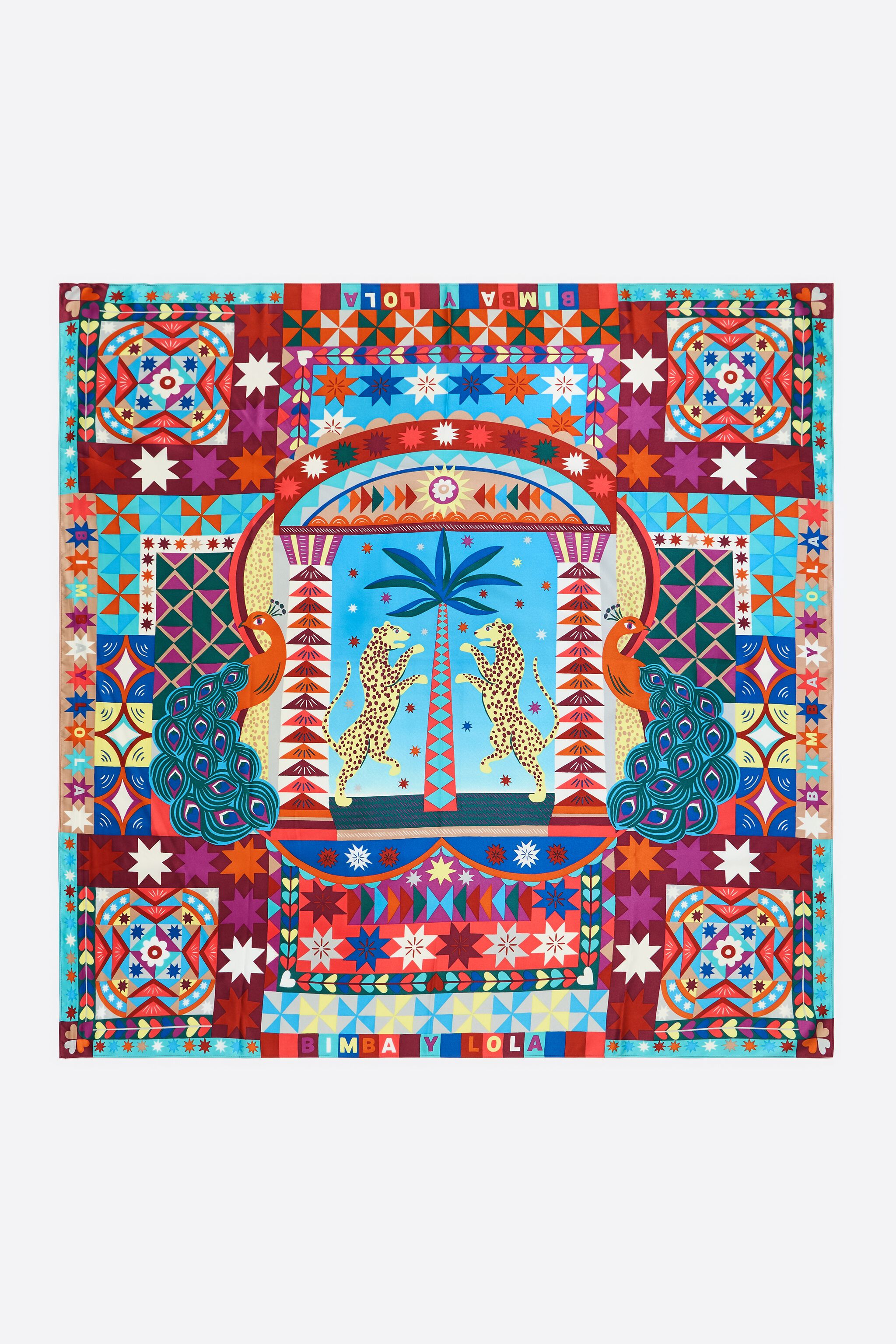 Turquoise leopards and geometrics scarf