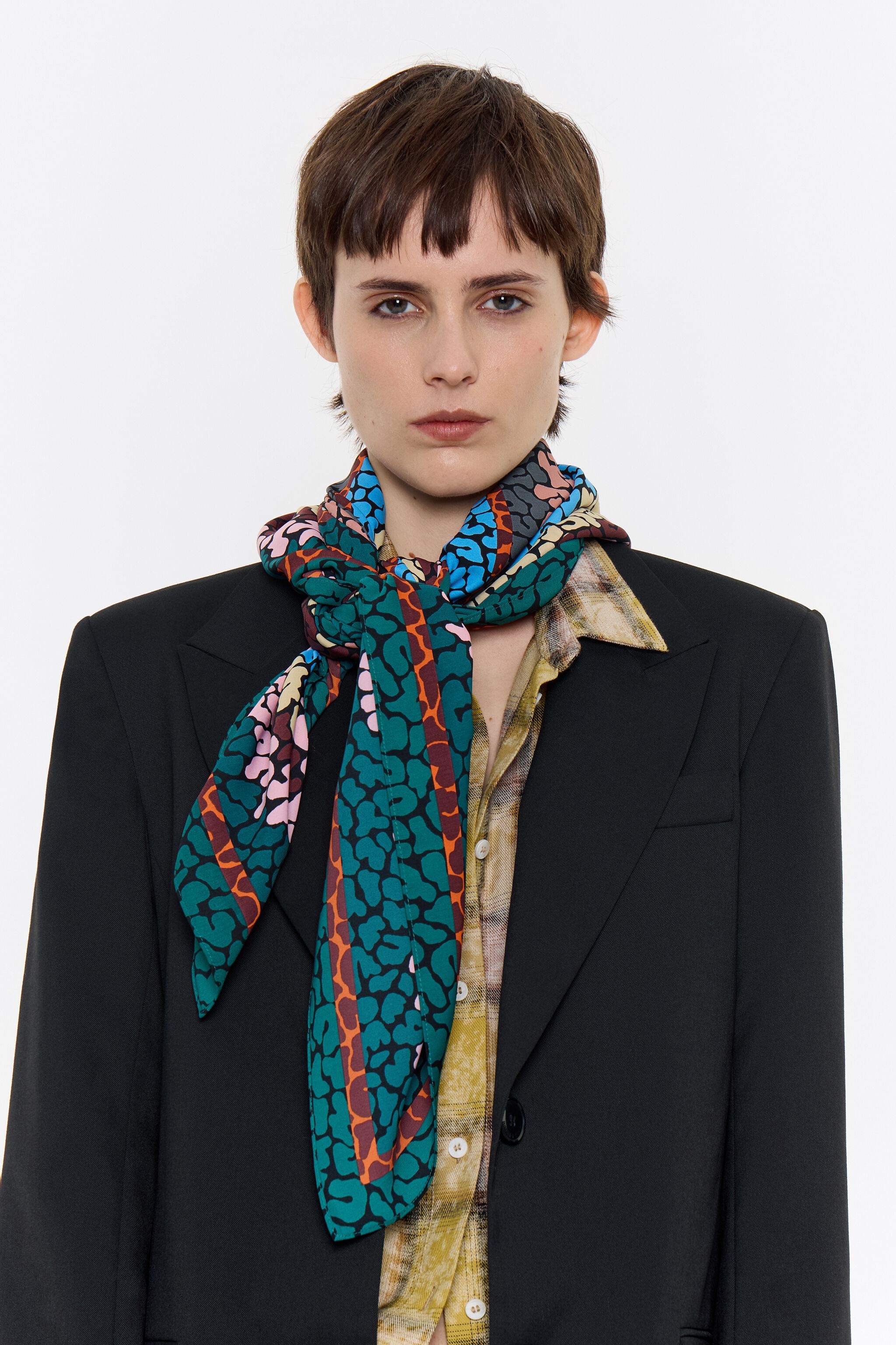 Black leopard borders and logo scarf