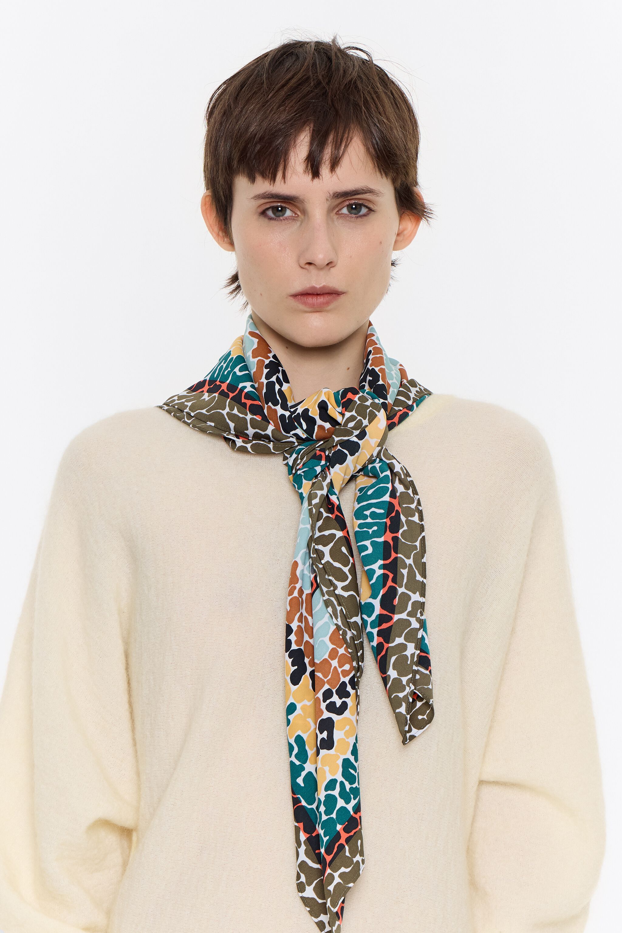 Ivory leopard borders and logo scarf