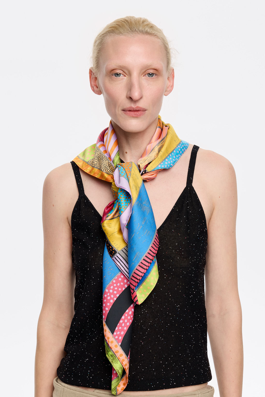 Multicolor textured XL logos and microprint scarf