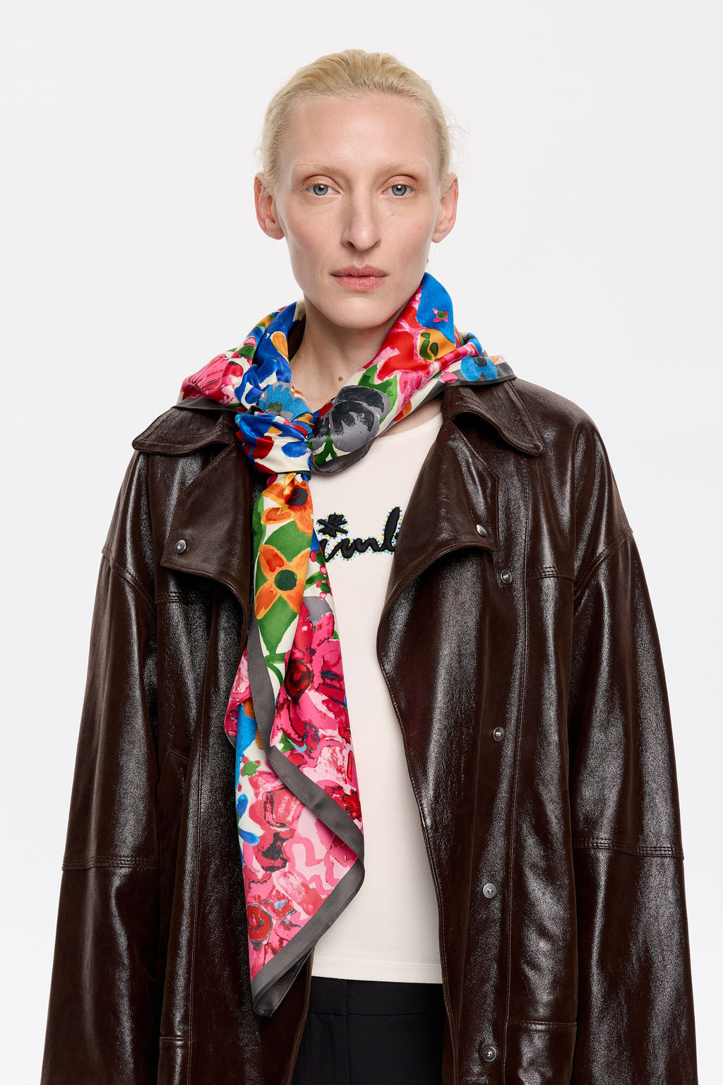 Blue watercolor logo floral scarf