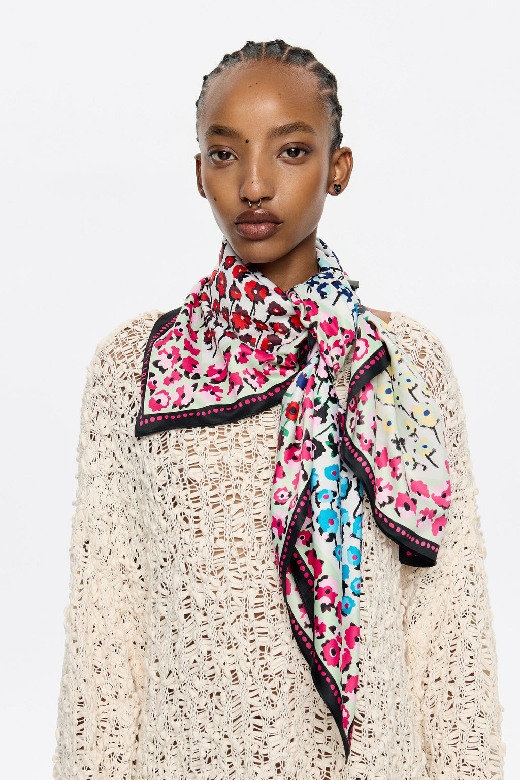 White border floral scarf