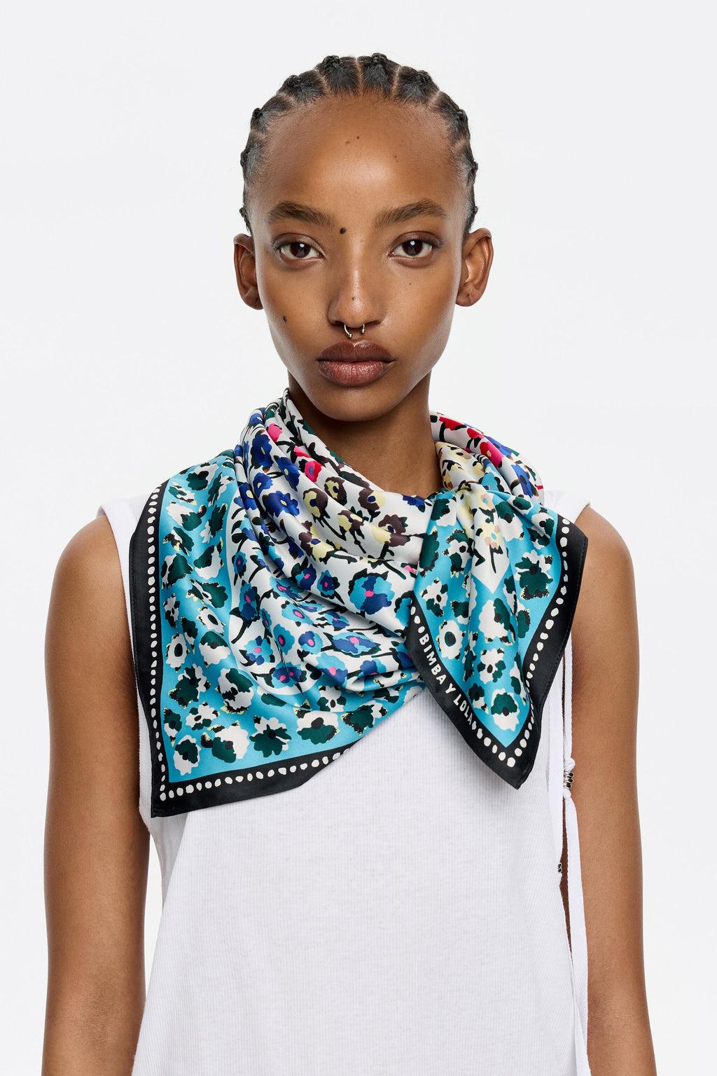 Blue border floral scarf