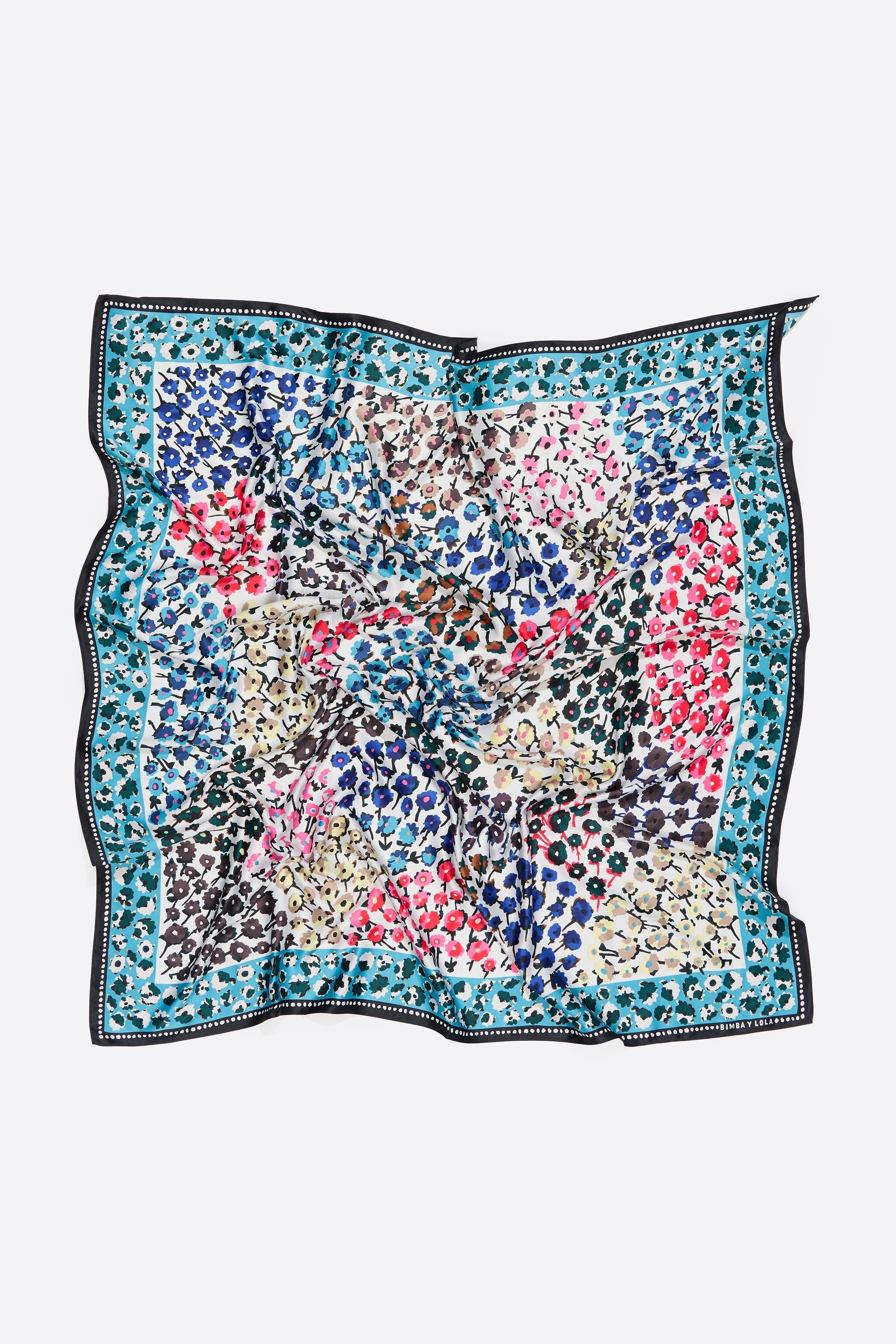 Blue border floral scarf