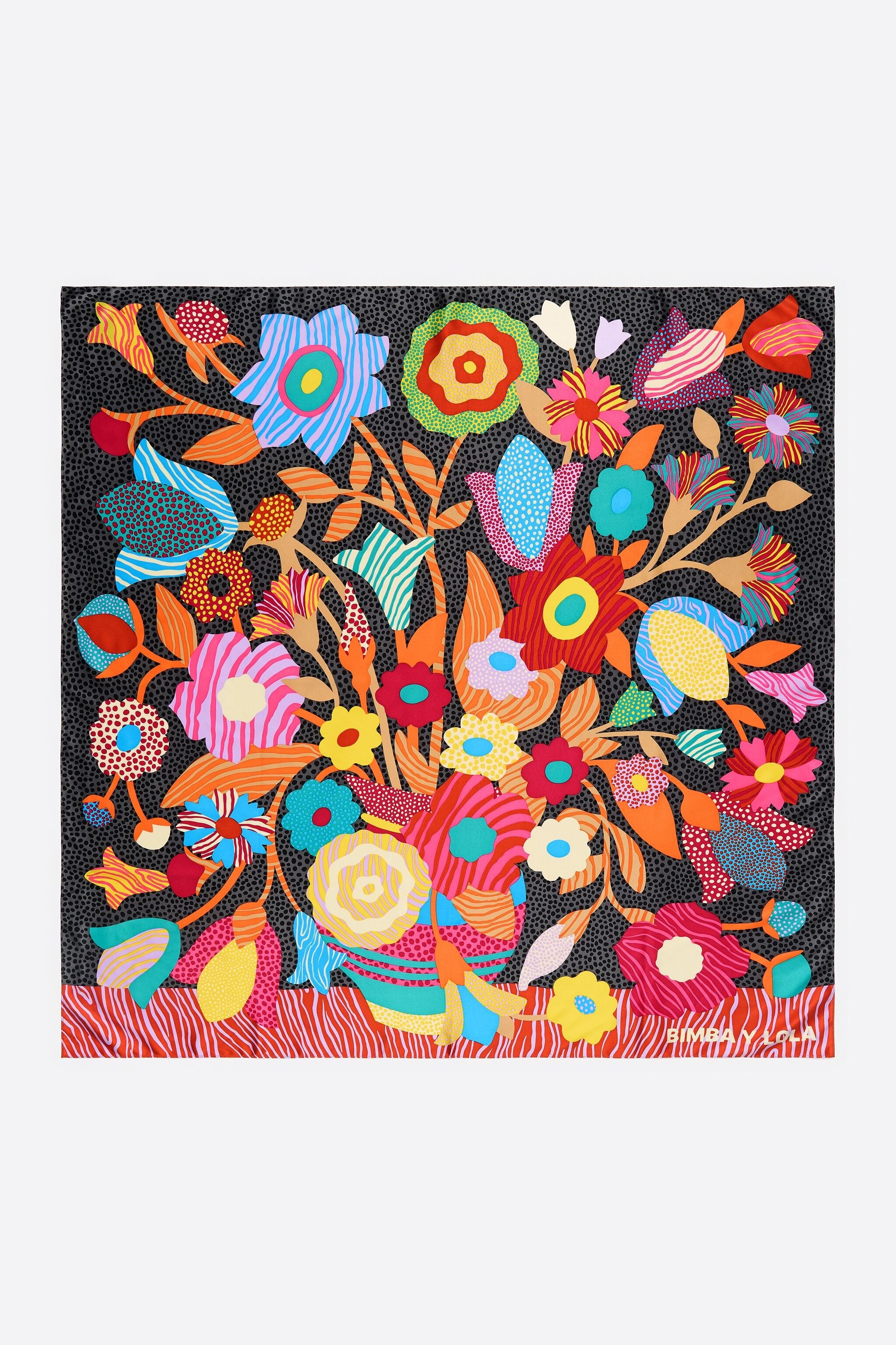 Anthracite vase and flowers microprints scarf