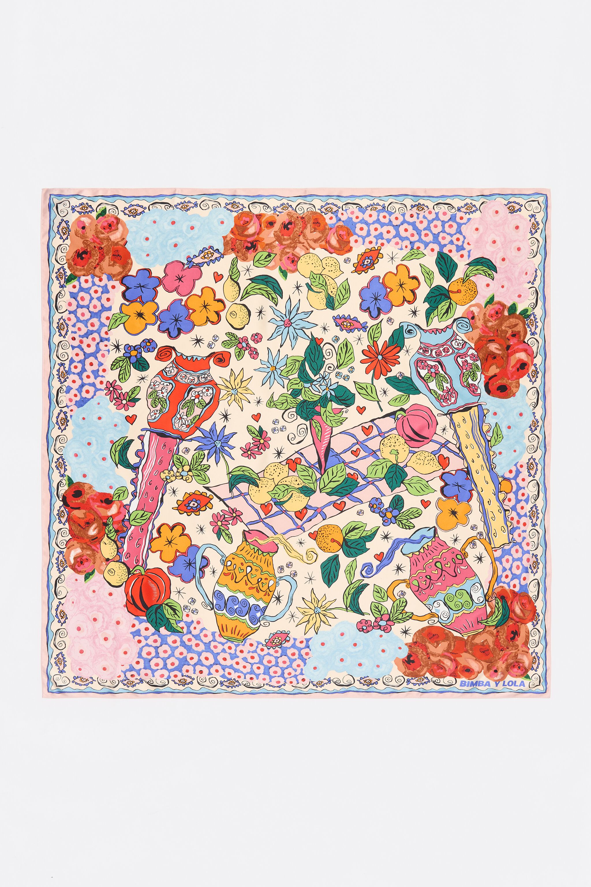 White flowers and lemons scarf