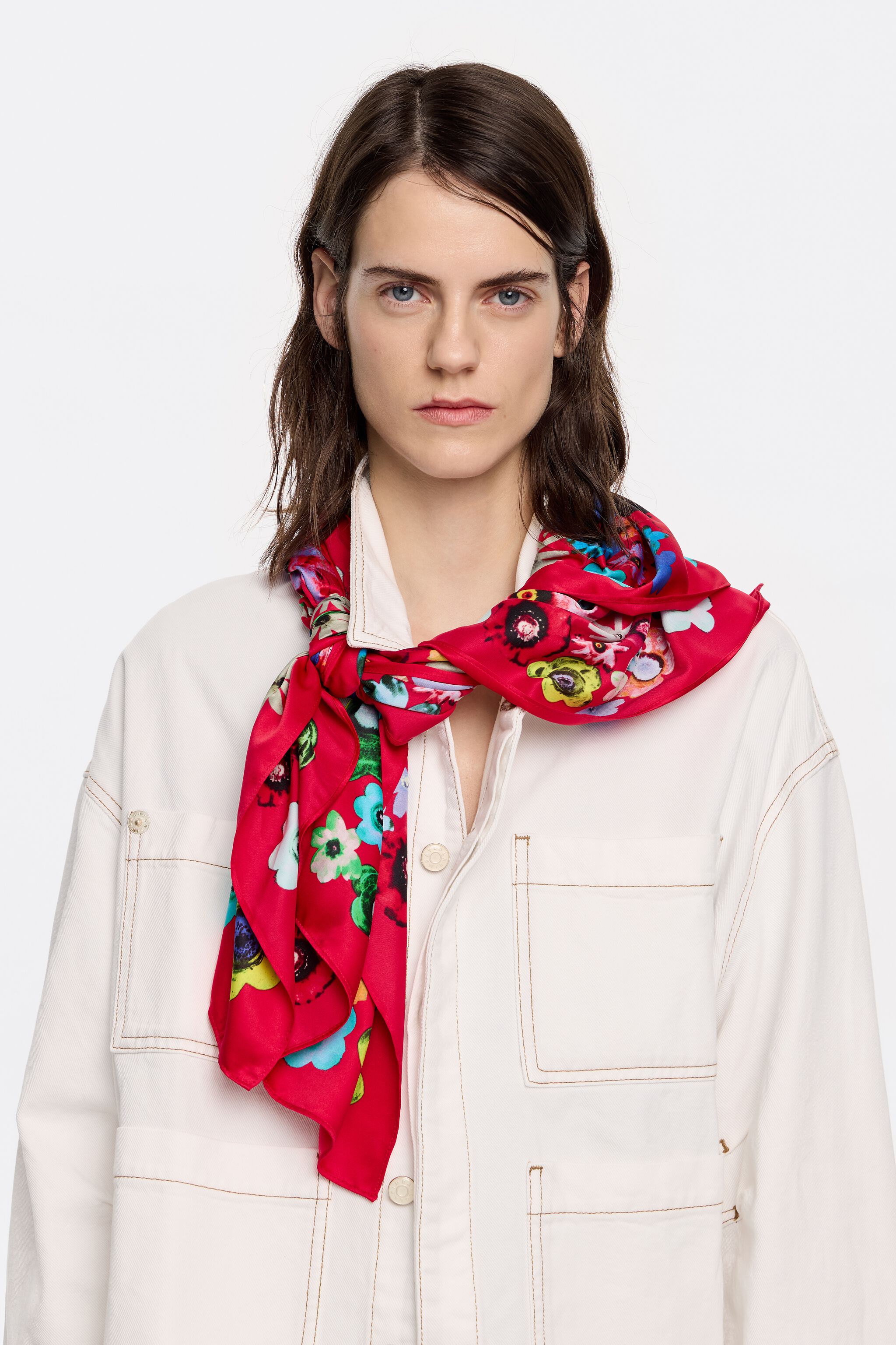 Red watercolor floral scarf