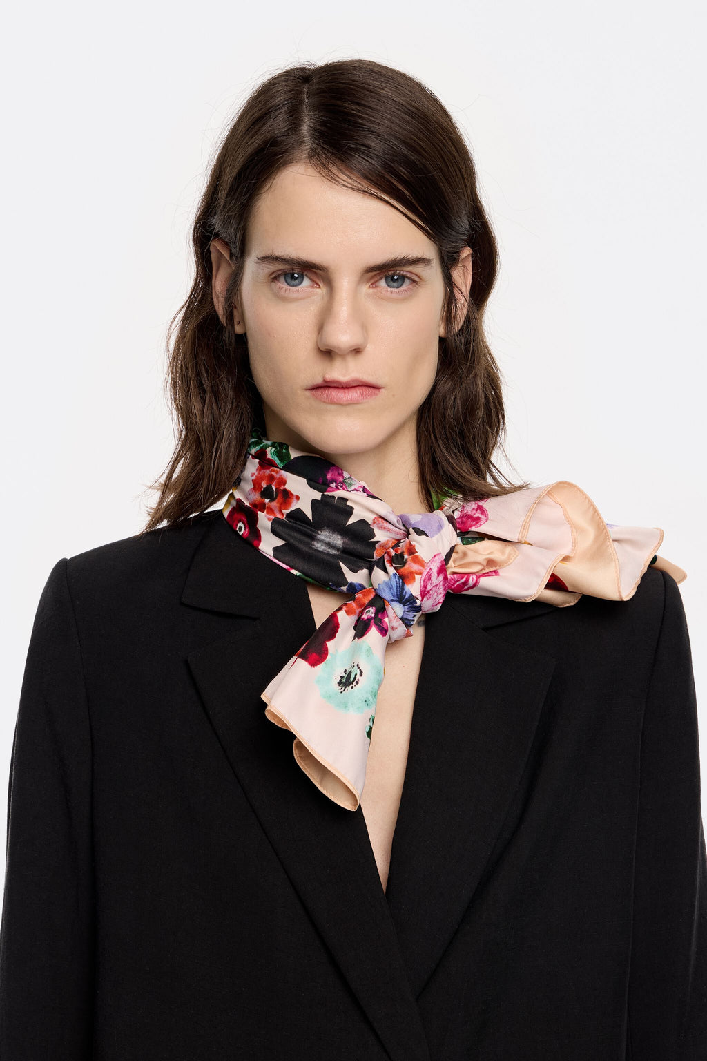 Cream watercolor floral scarf