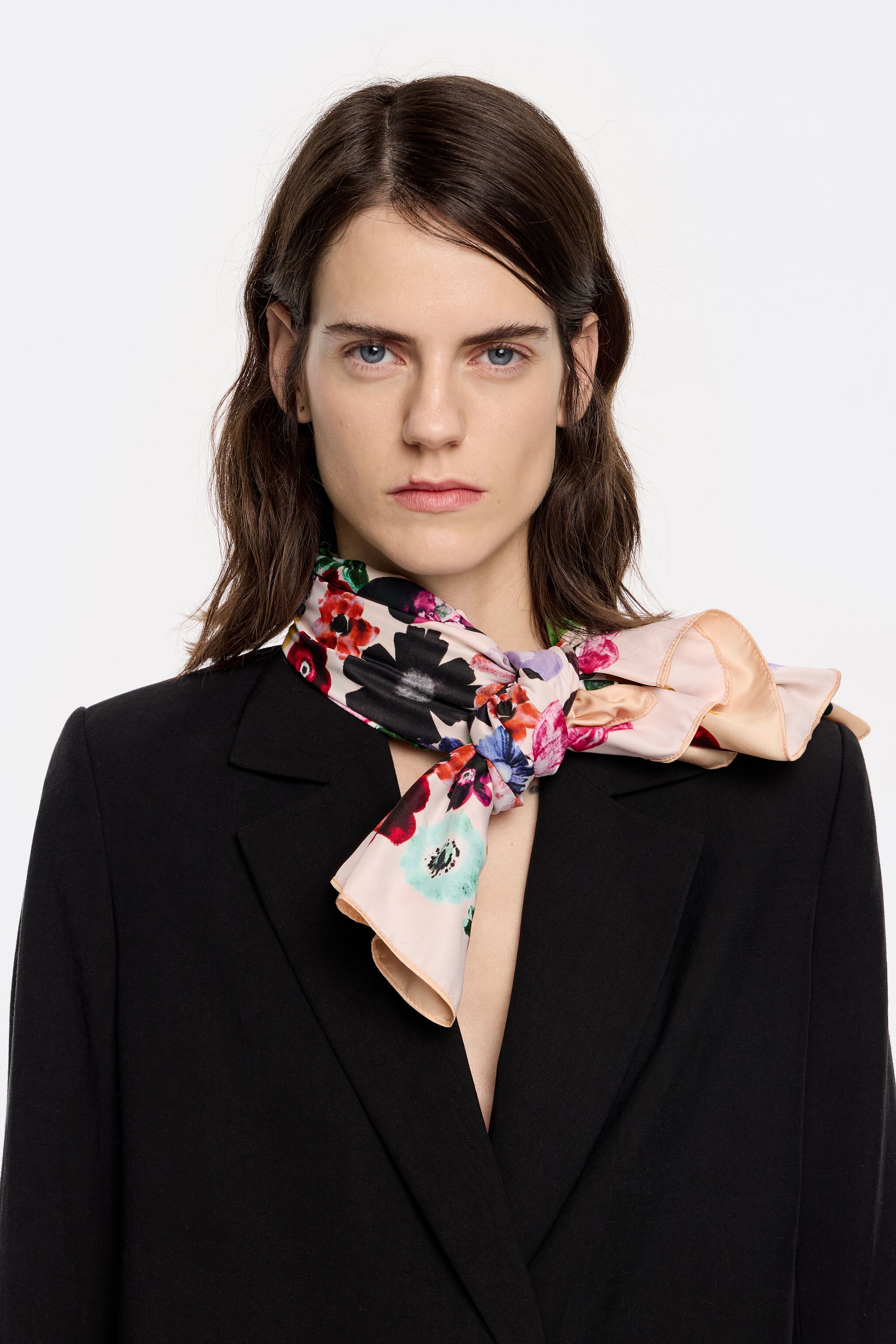 Cream watercolor floral scarf