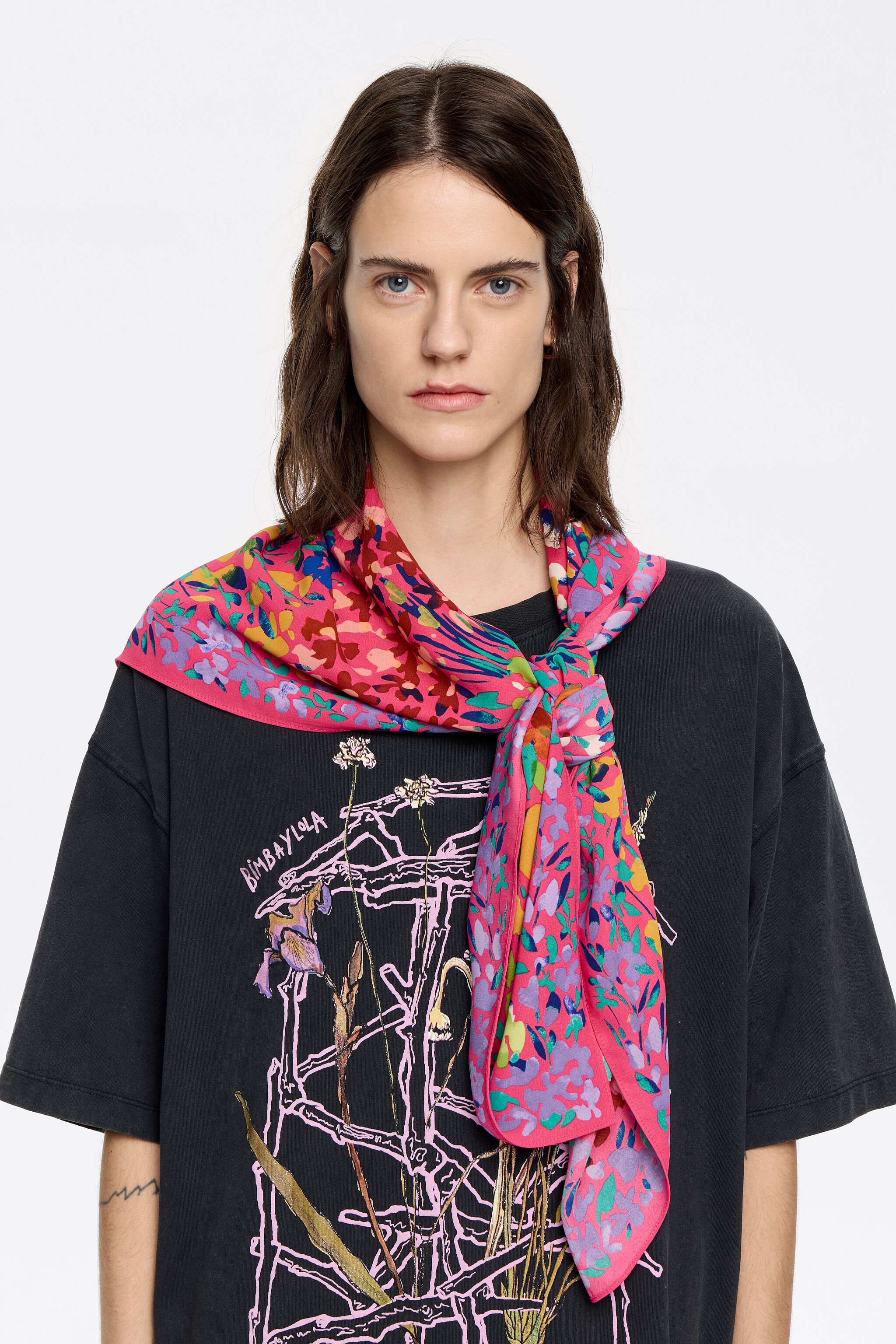 Pink watercolor flower garden scarf