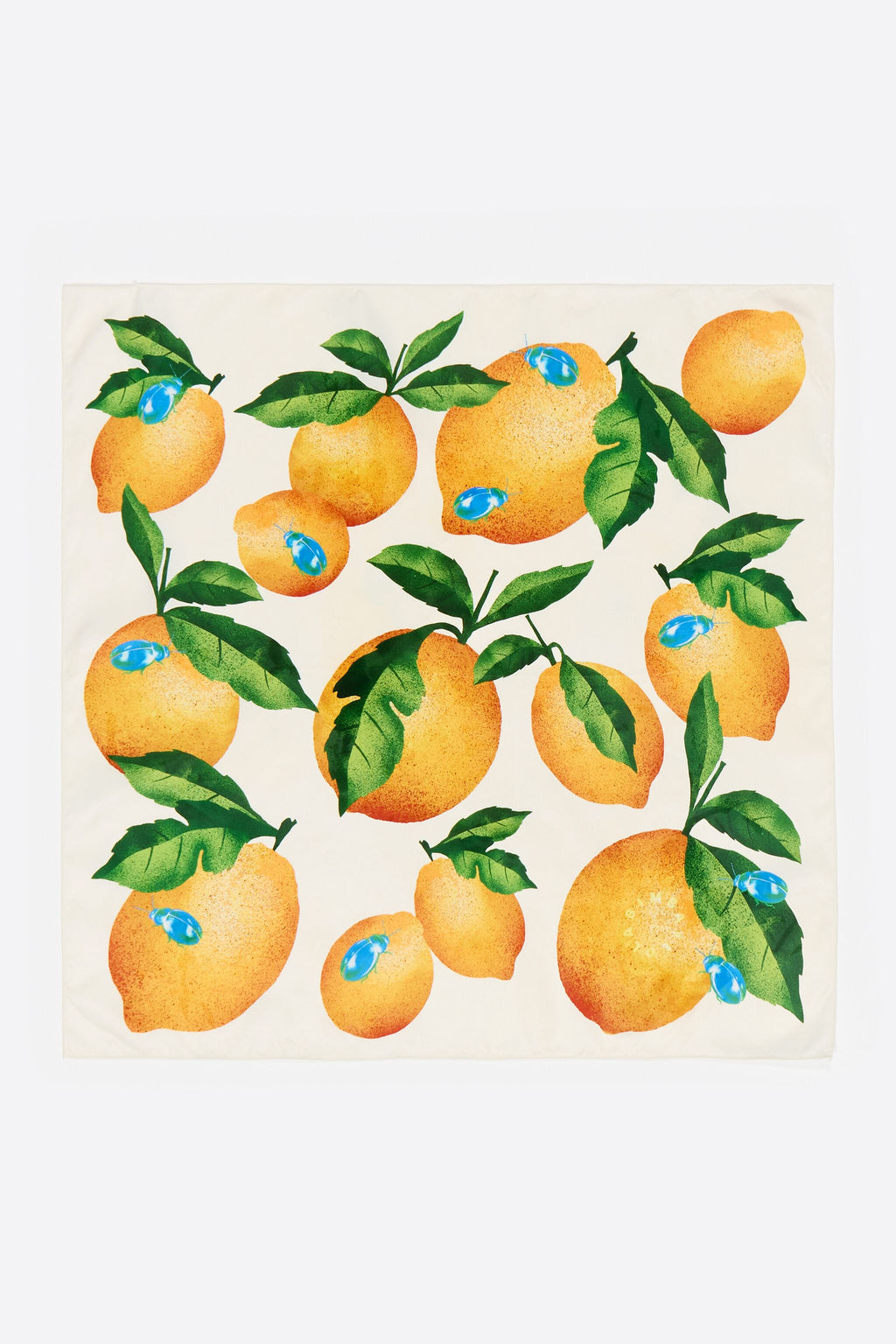 White silk lemons and beetles scarf