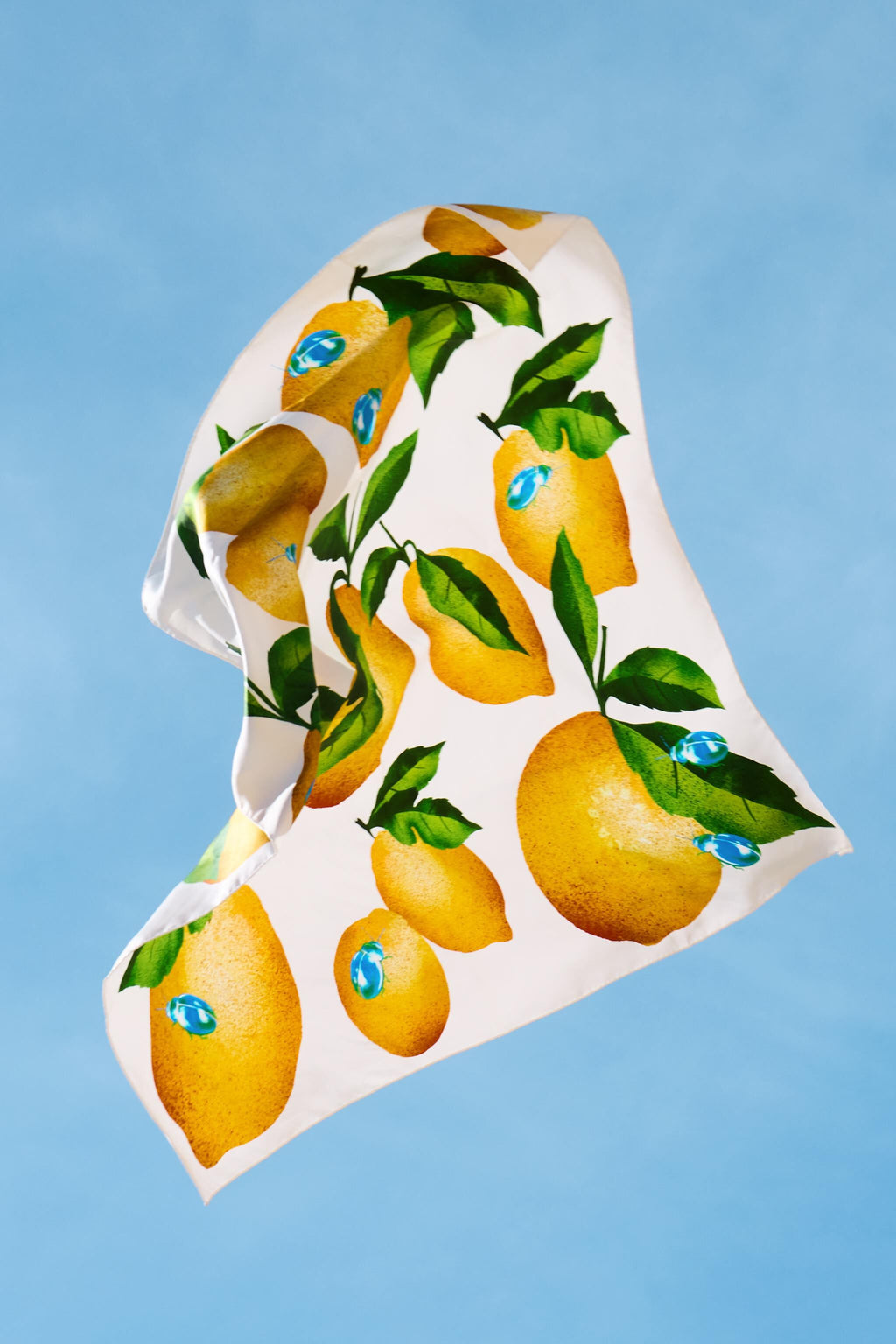 White silk lemons and beetles scarf
