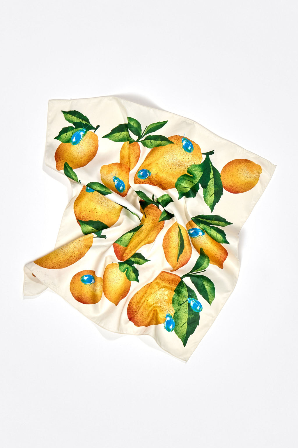 White silk lemons and beetles scarf