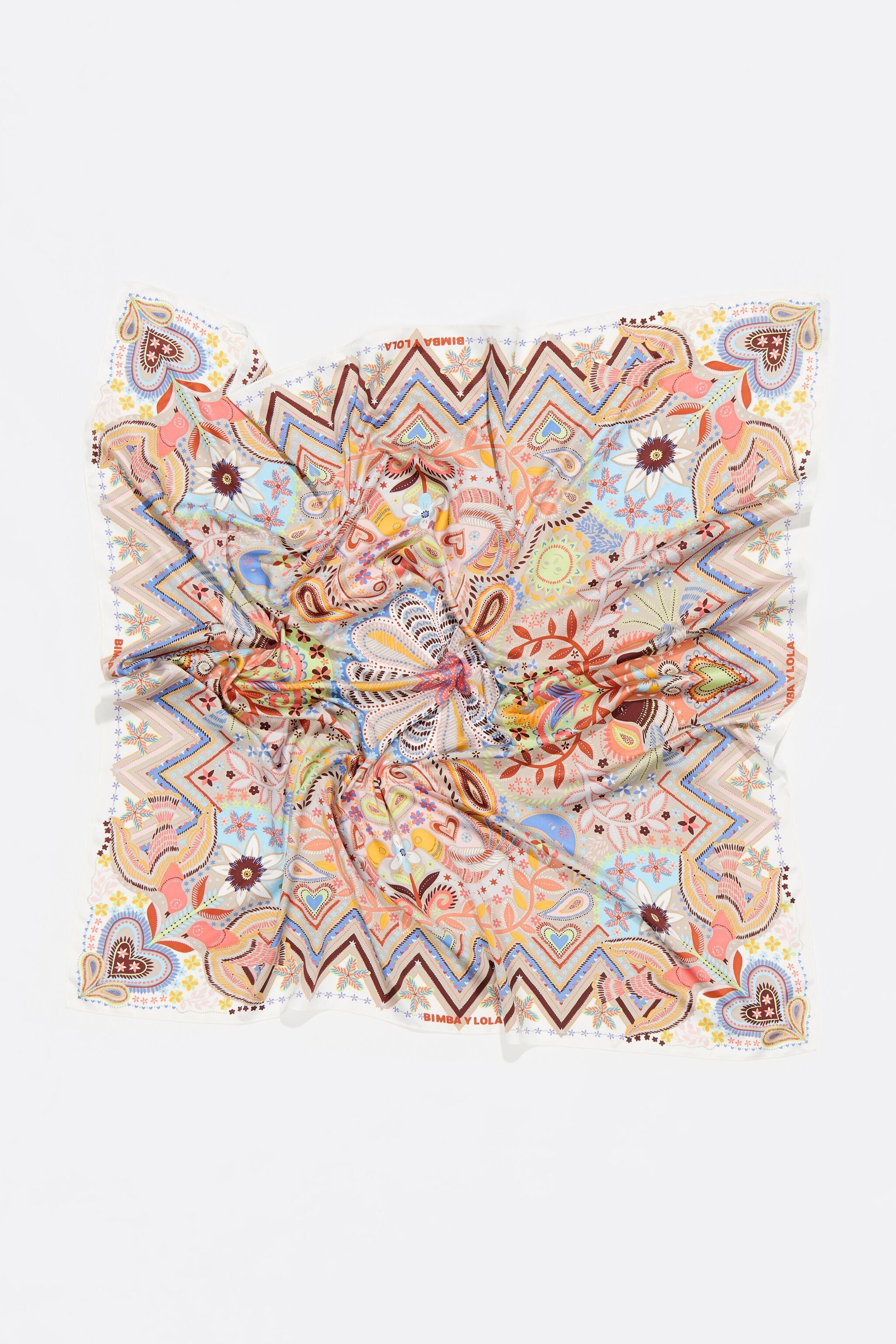 Beige birds and mini prints scarf