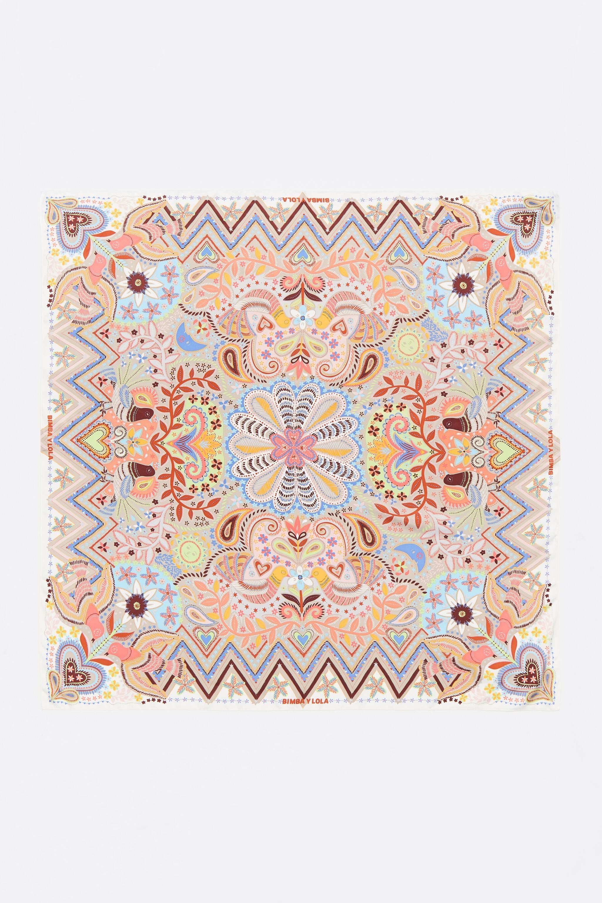 Beige birds and mini prints scarf