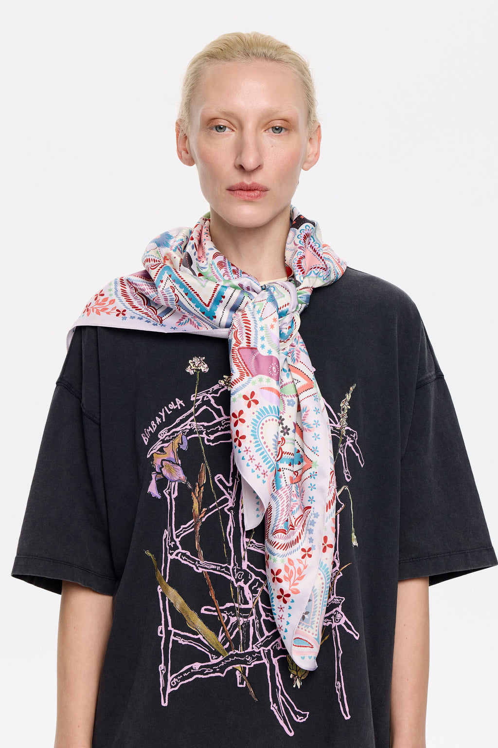 Lilac birds and mini print scarf