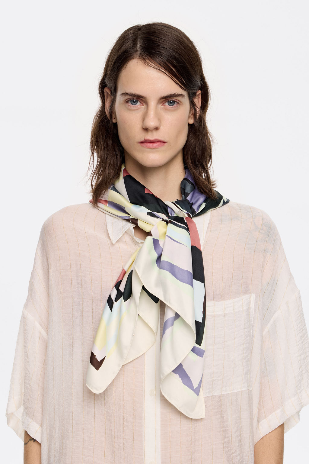 White geometric logo scarf