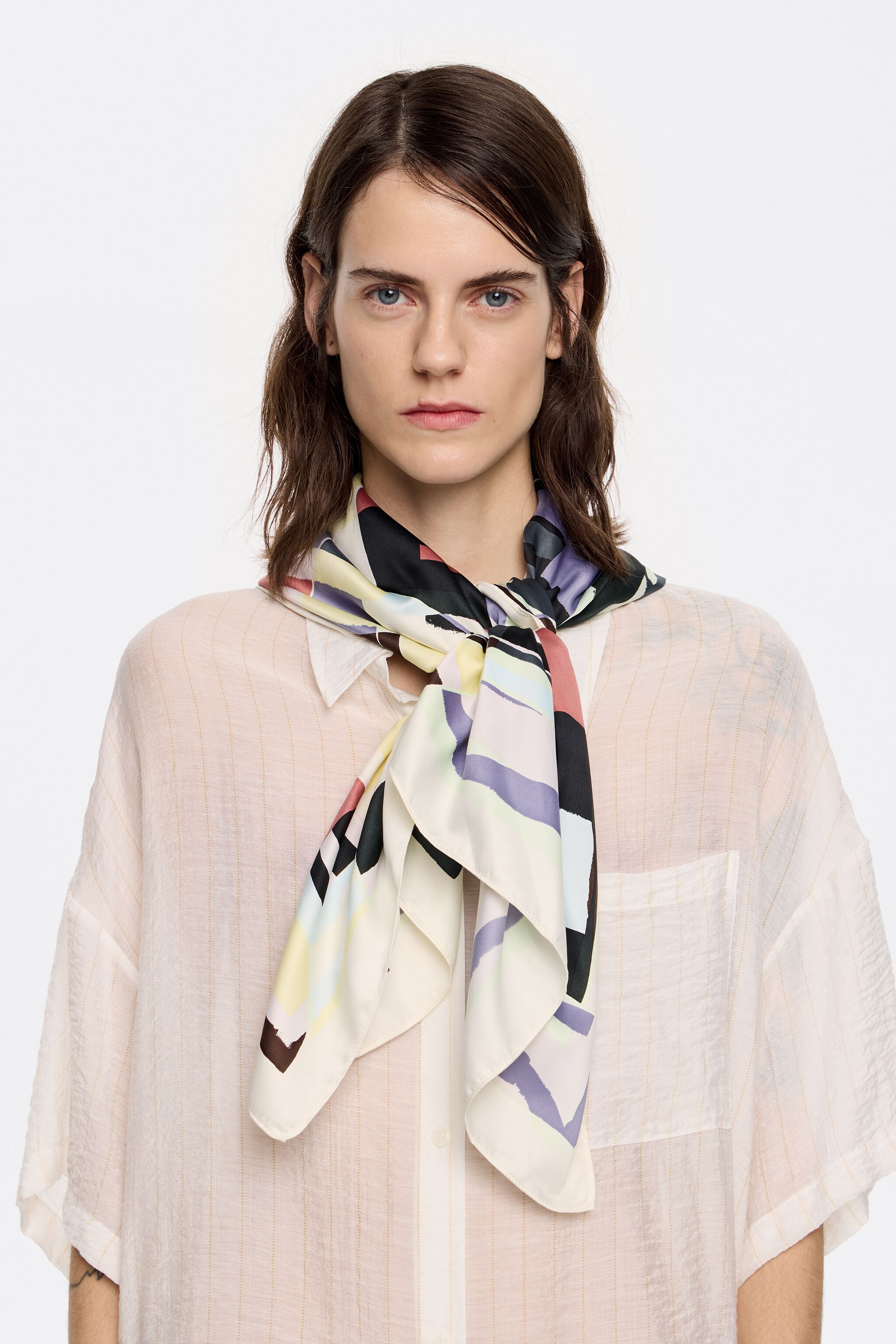 White geometric logo scarf