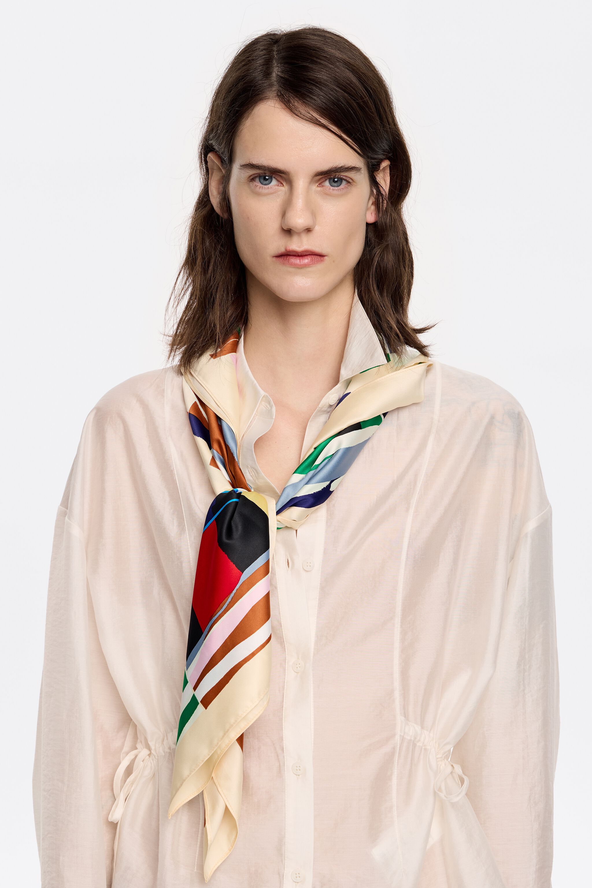 Beige geometric logo scarf