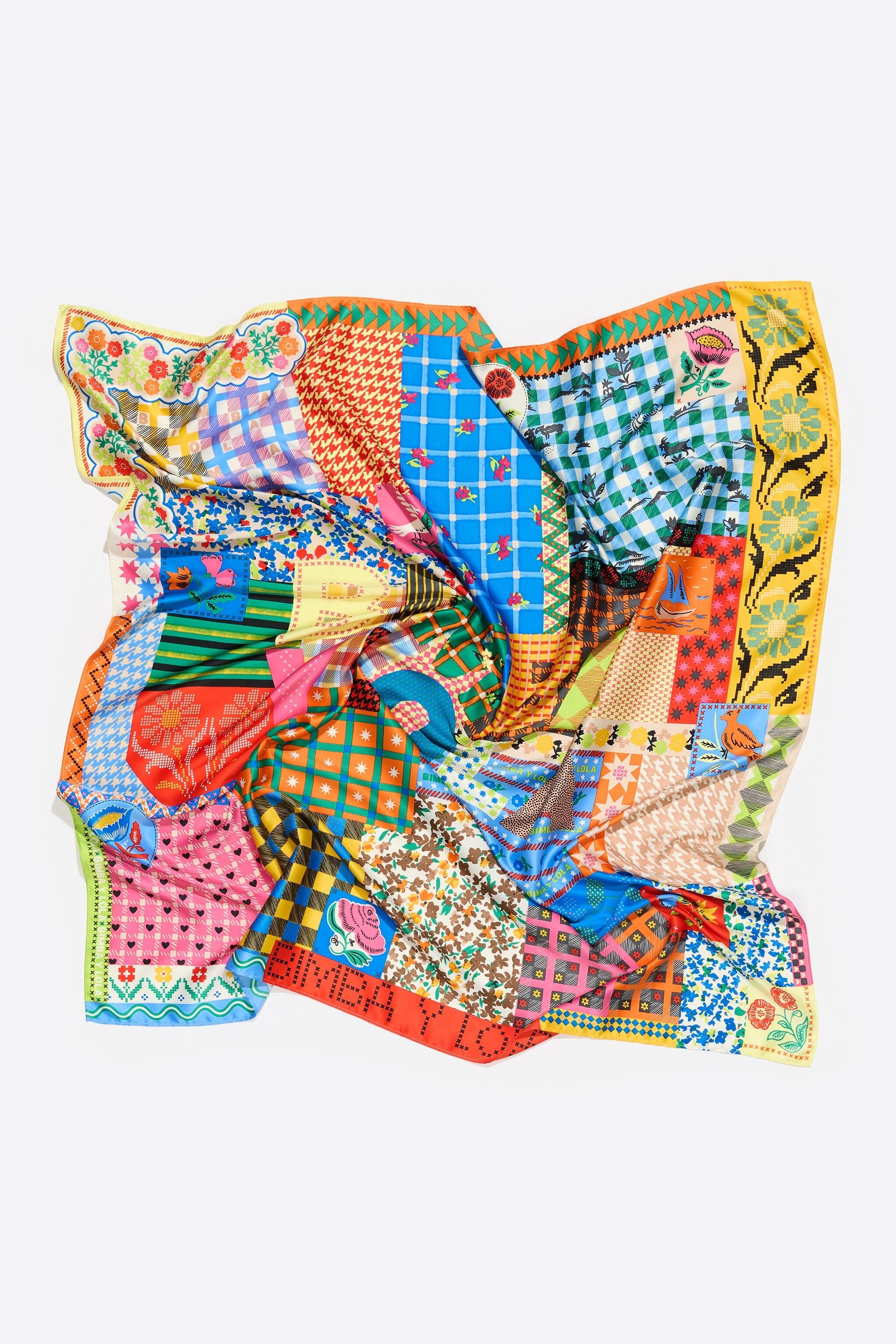Patchwork multicolor print scarf