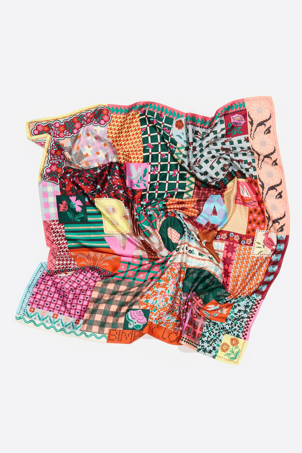 Patchwork multicolor print scarf