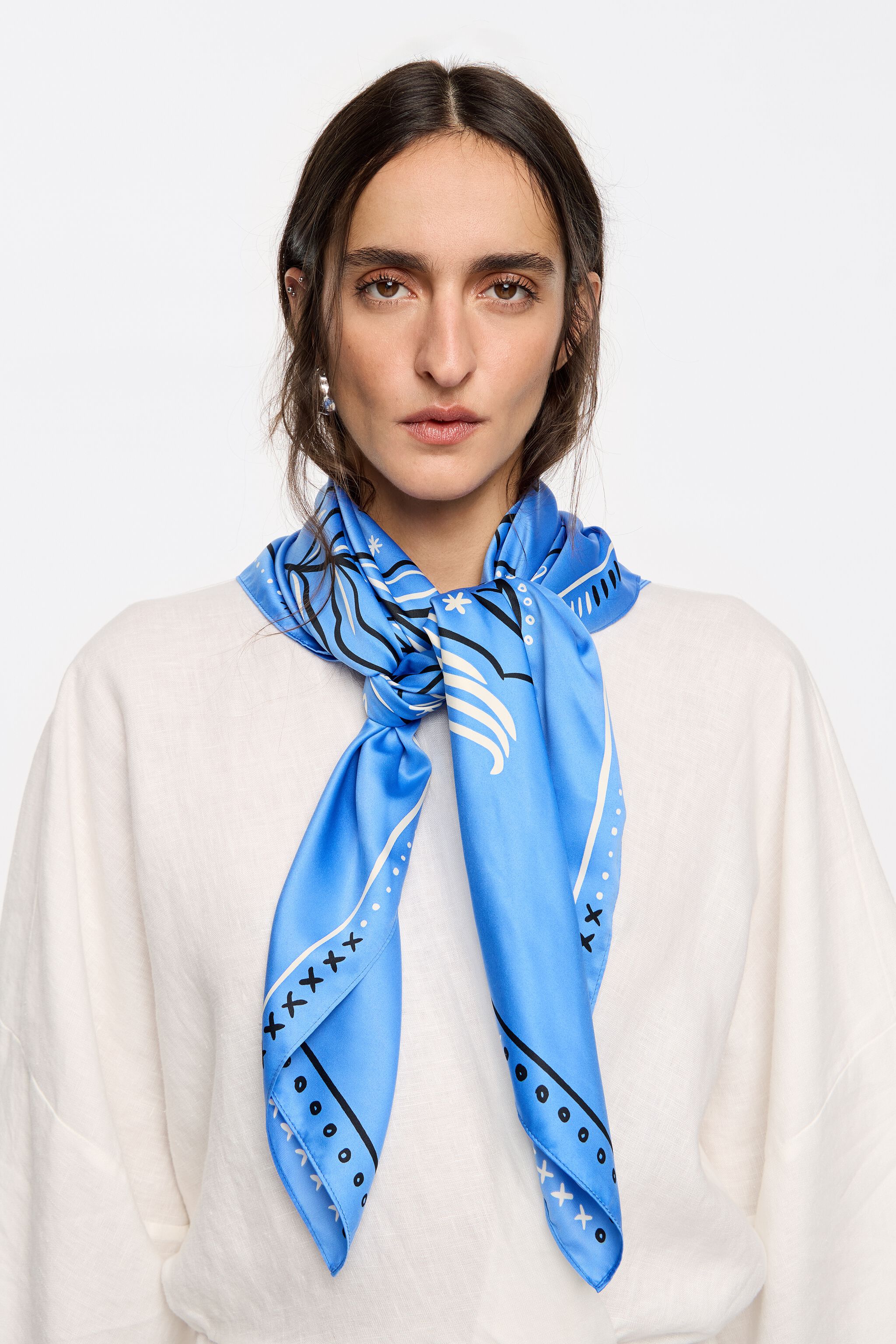 Blue line animal motif scarf