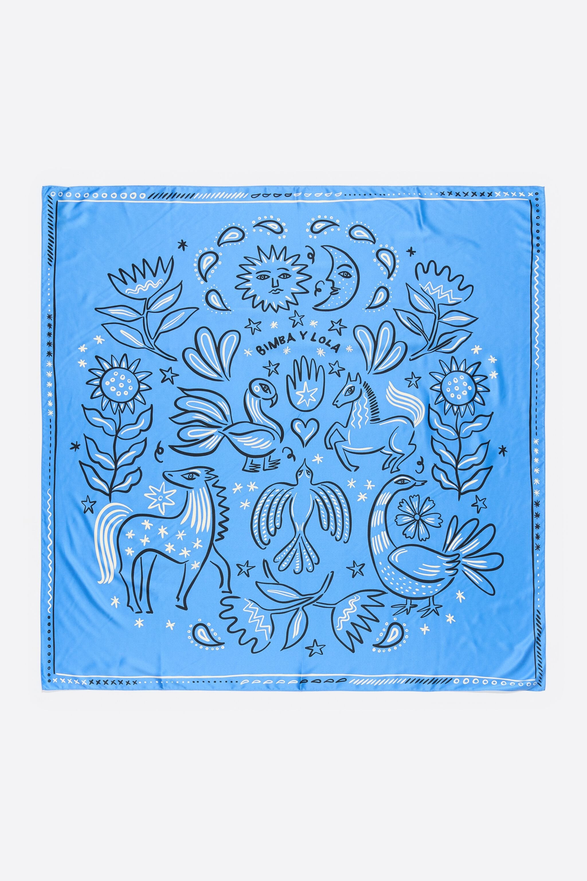 Blue line animal motif scarf