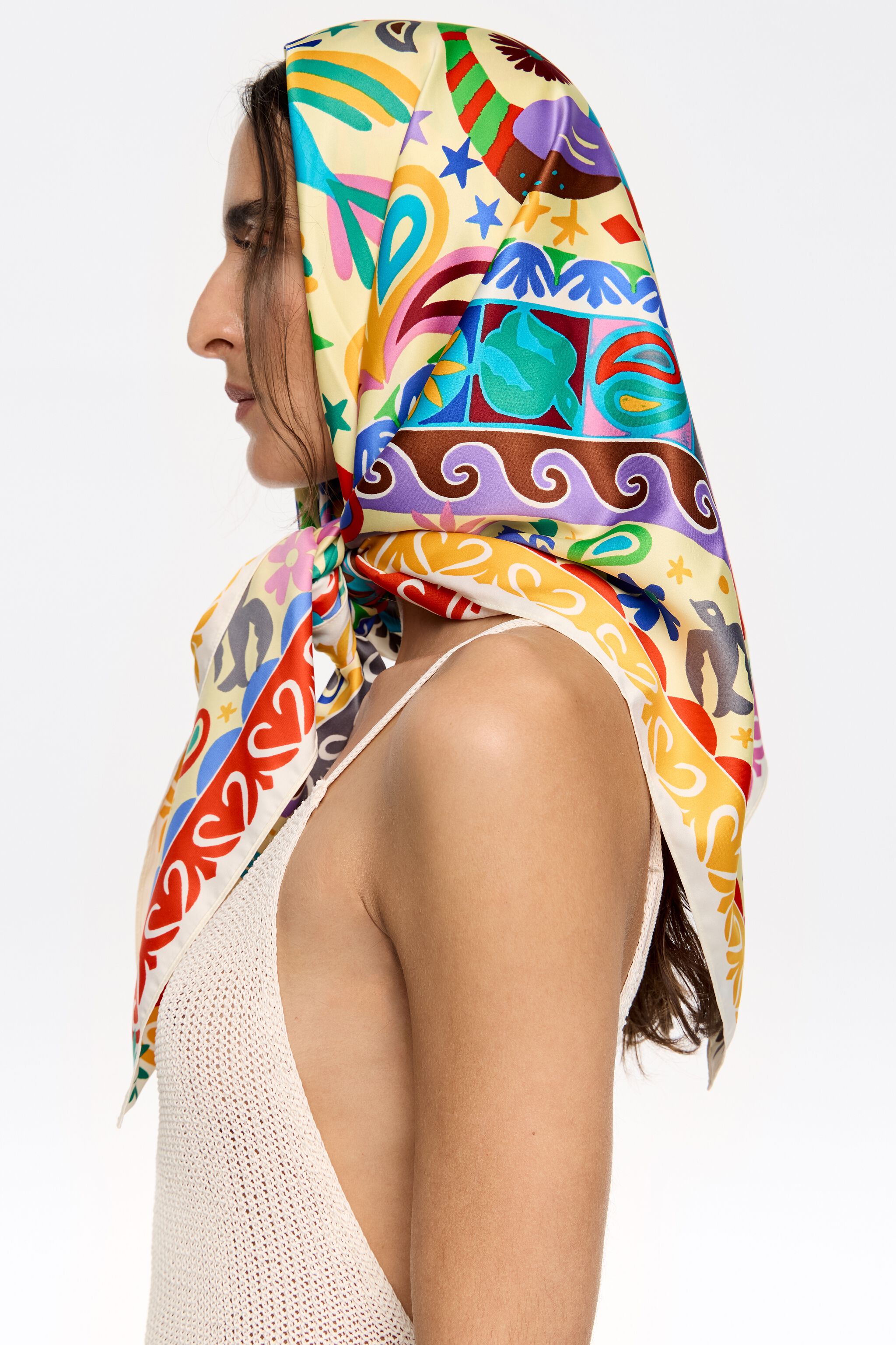 Concentric frame animal and floral scarf