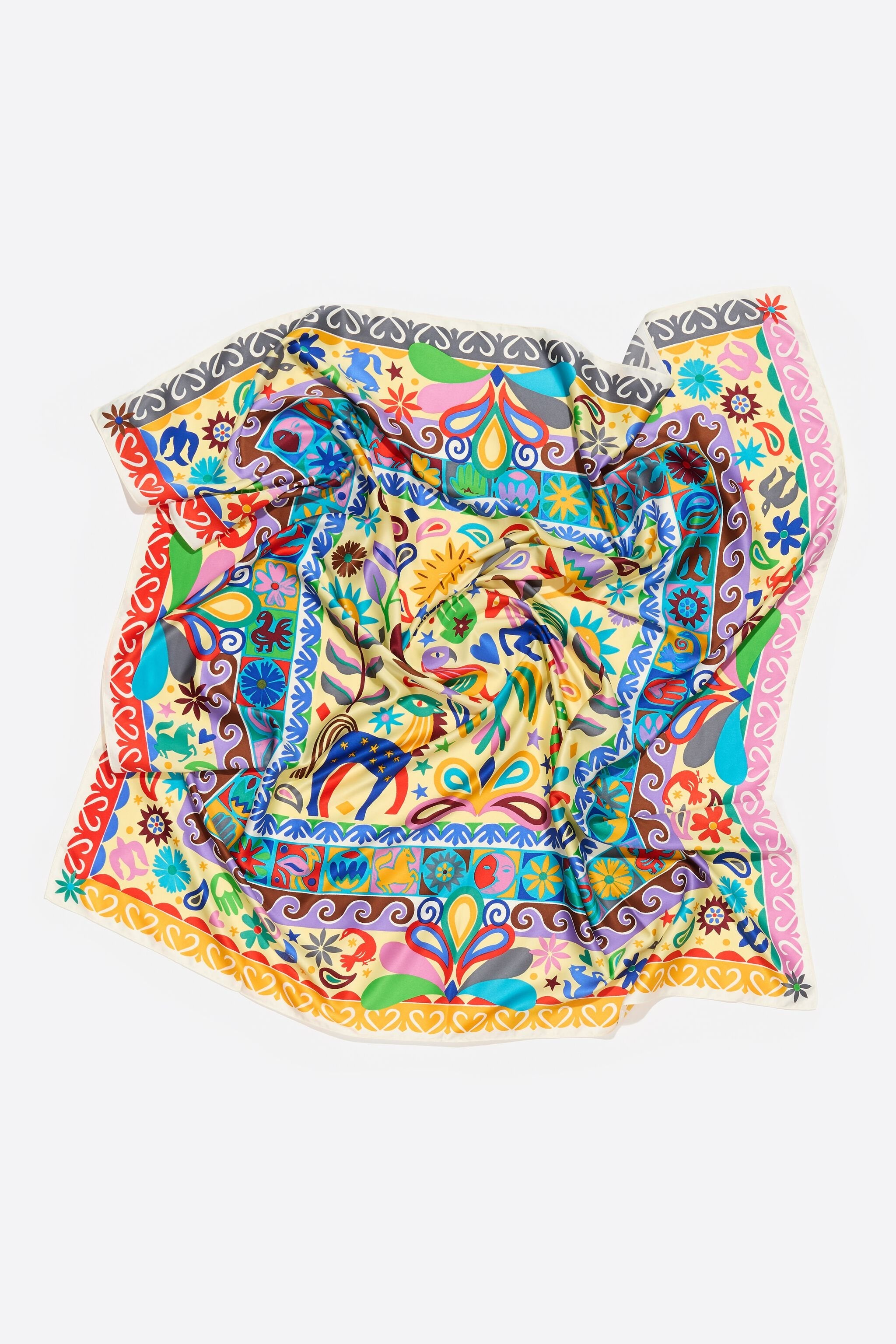 Concentric frame animal and floral scarf