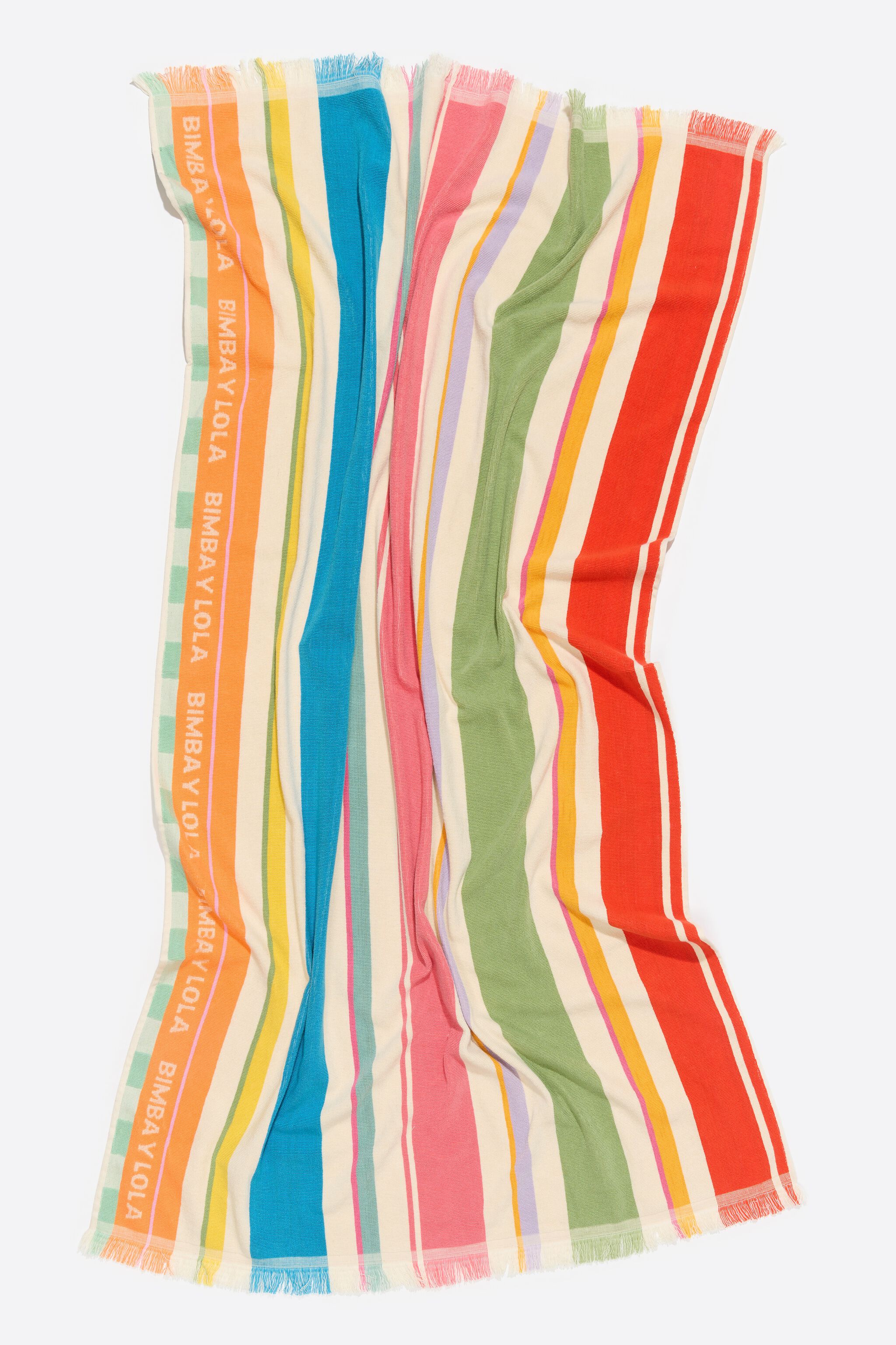 Green multicolor striped cotton towel