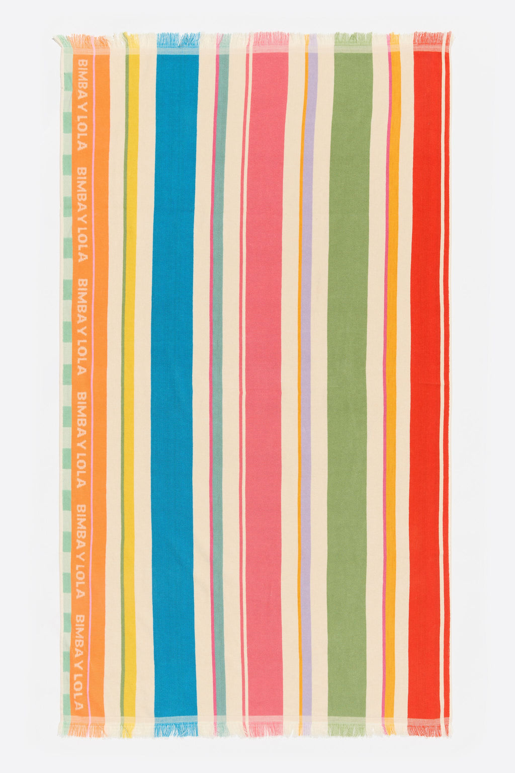 Green multicolor striped cotton towel