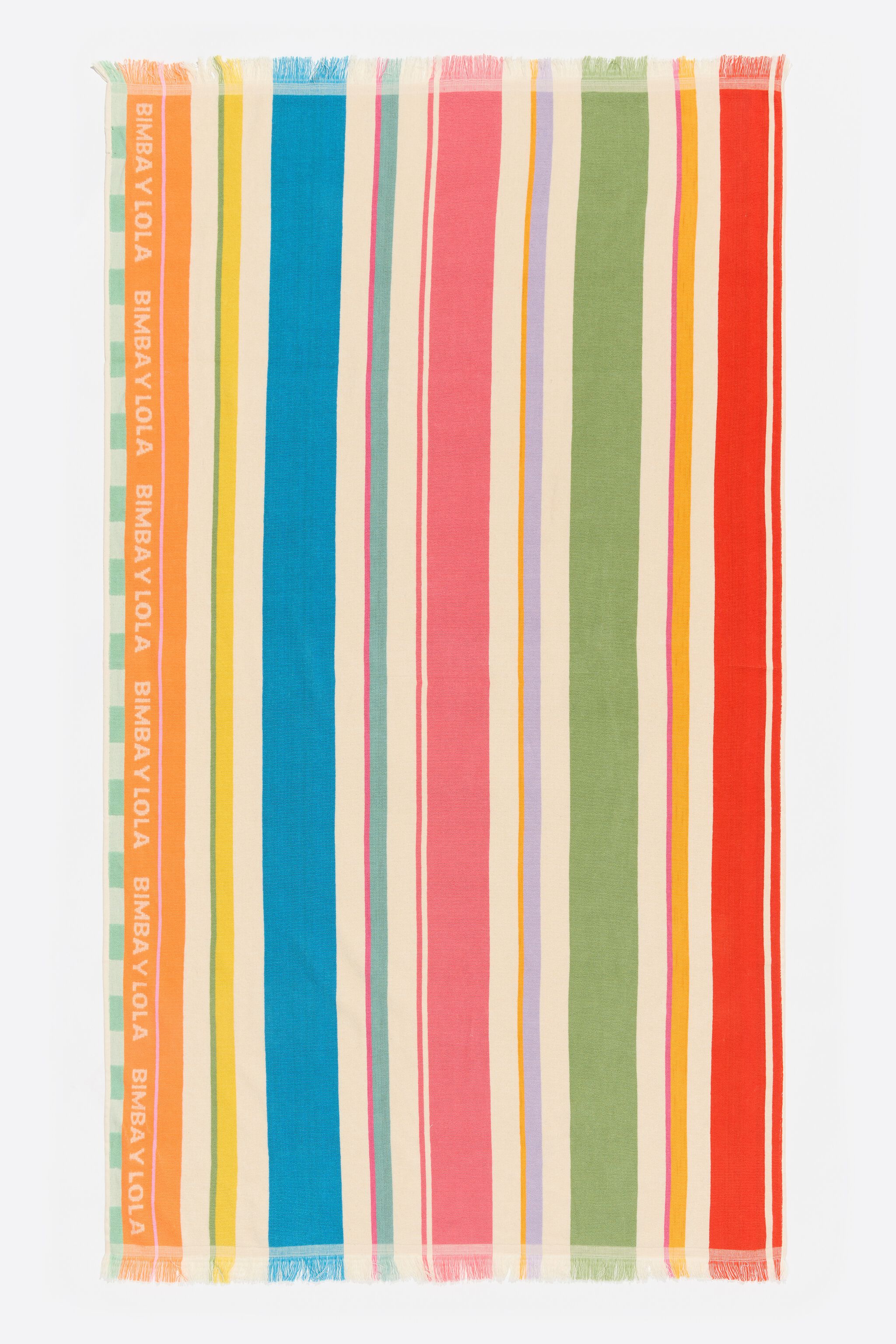 Green multicolor striped cotton towel