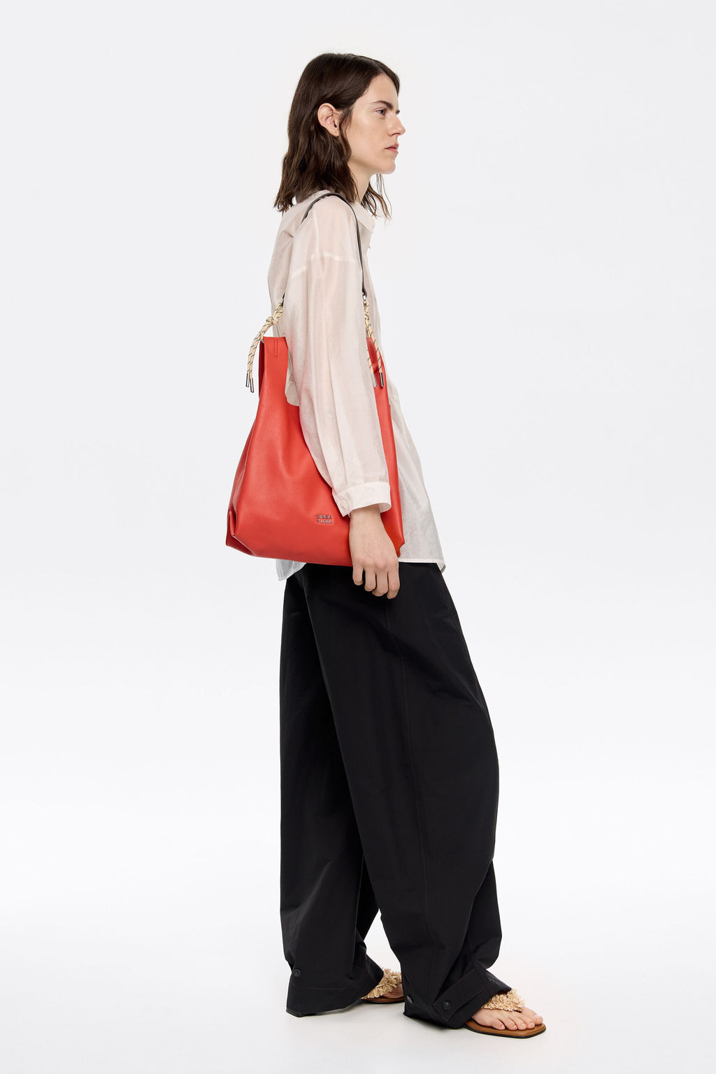 Medium coral leather Paper bag