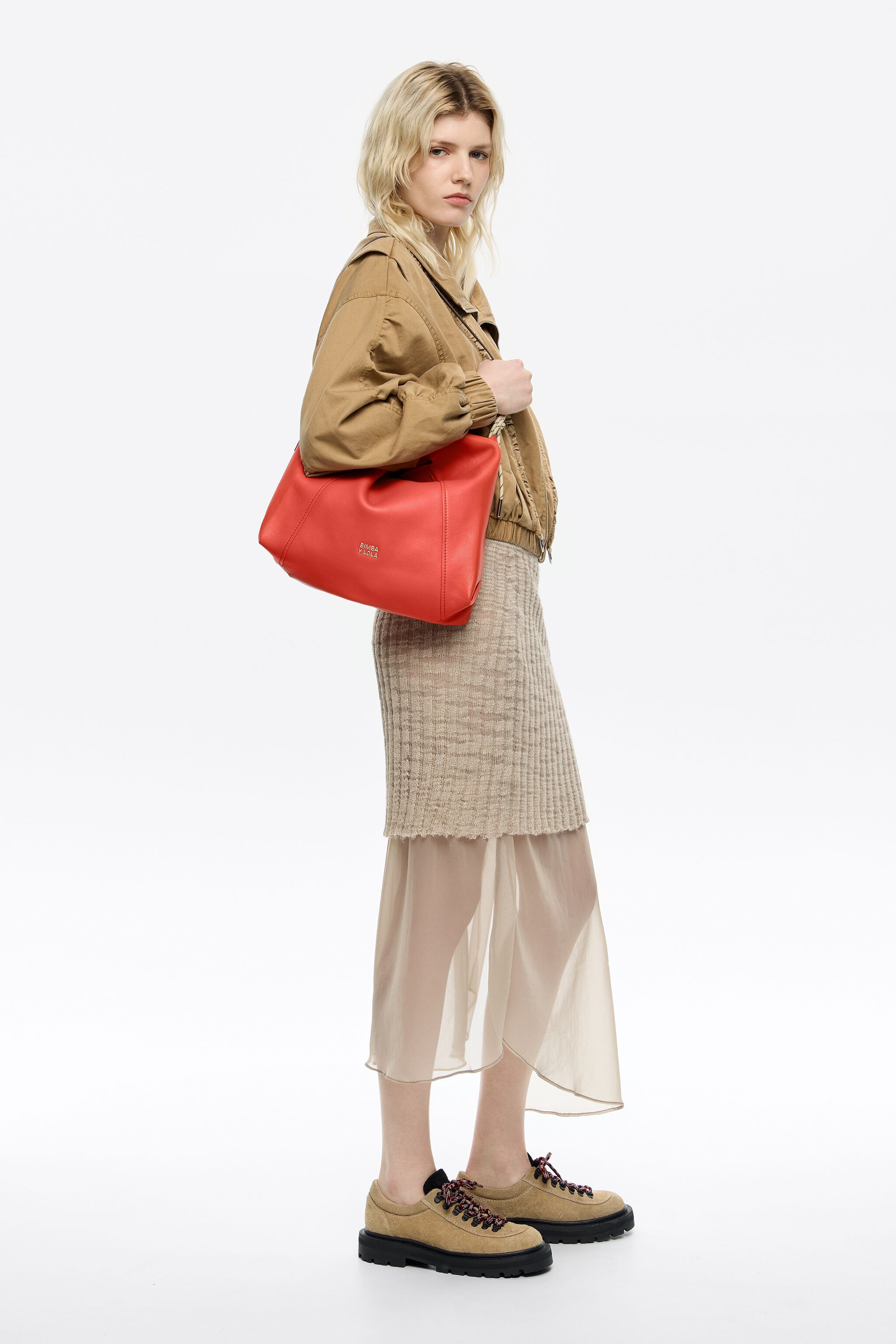 Medium coral leather Paper bag