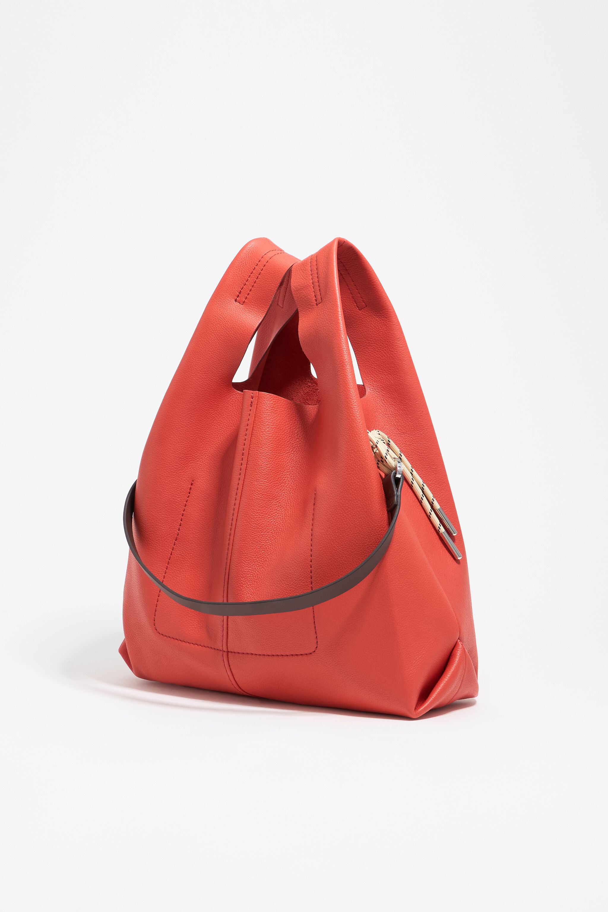 Medium coral leather Paper bag