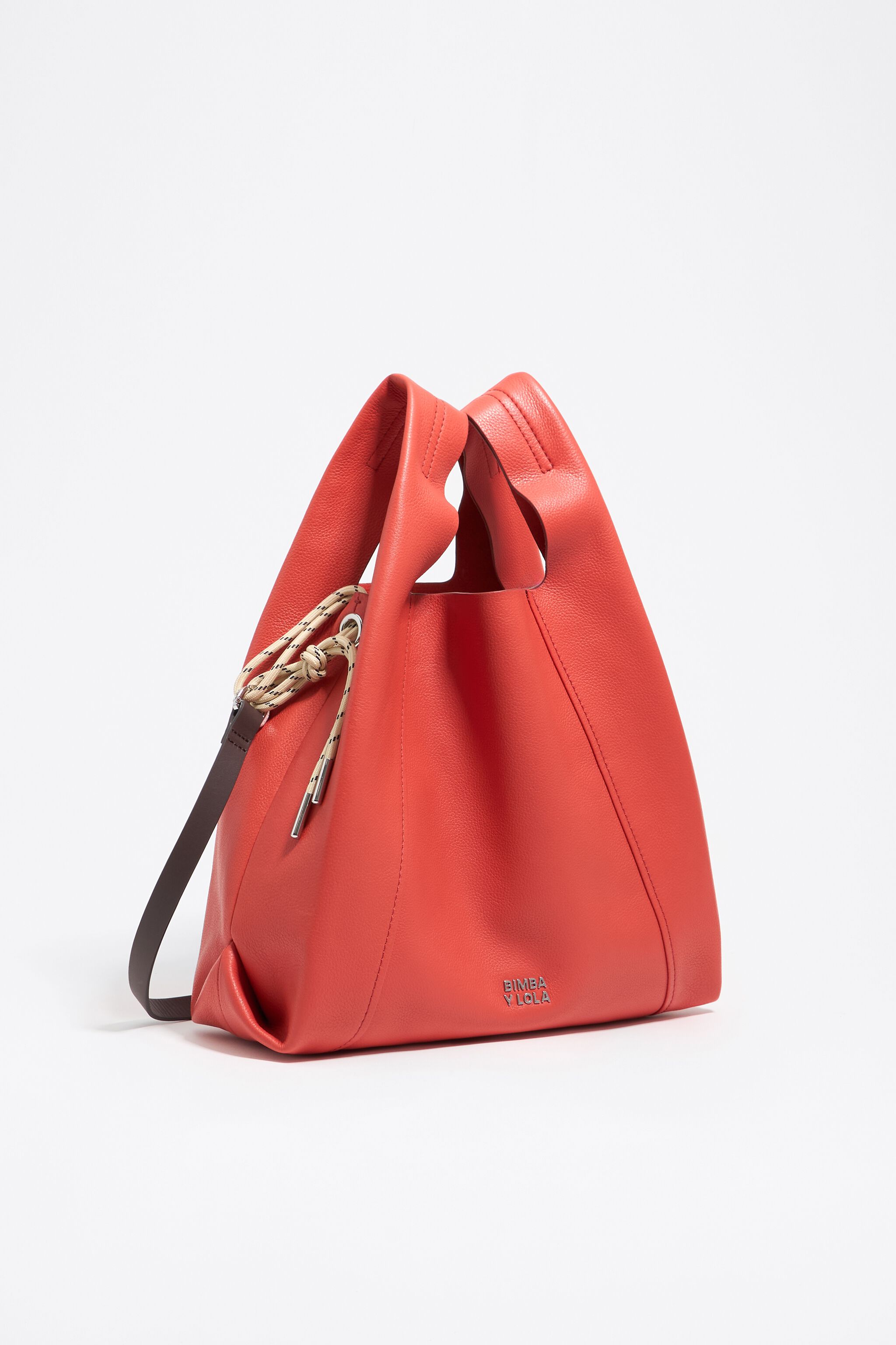 Medium coral leather Paper bag