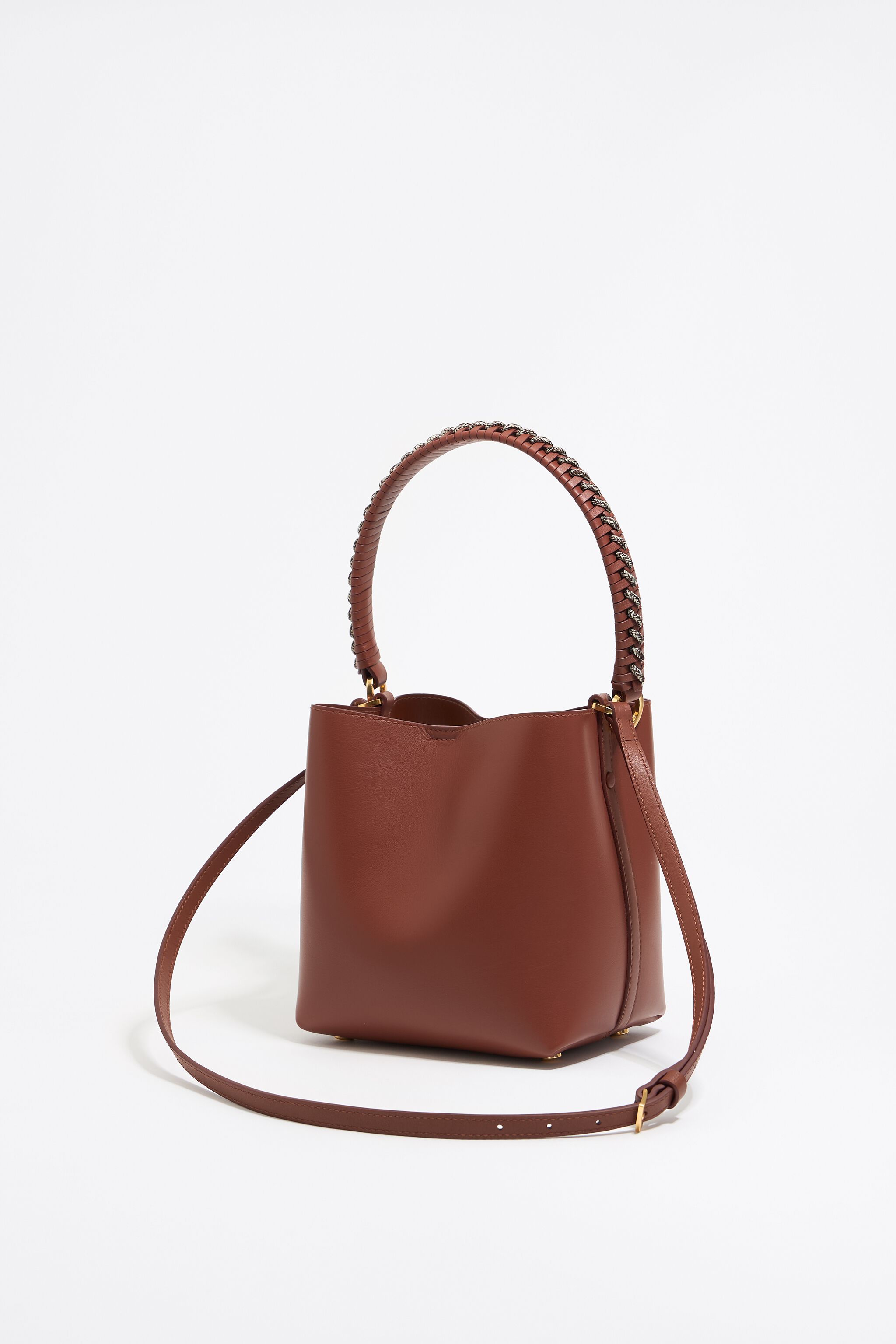 Small walnut leather Chihuahua bucket bag
