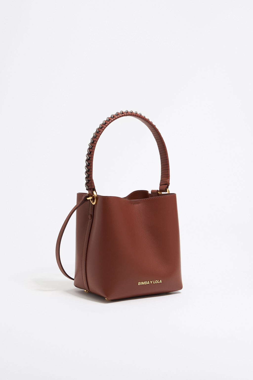 Small walnut leather Chihuahua bucket bag