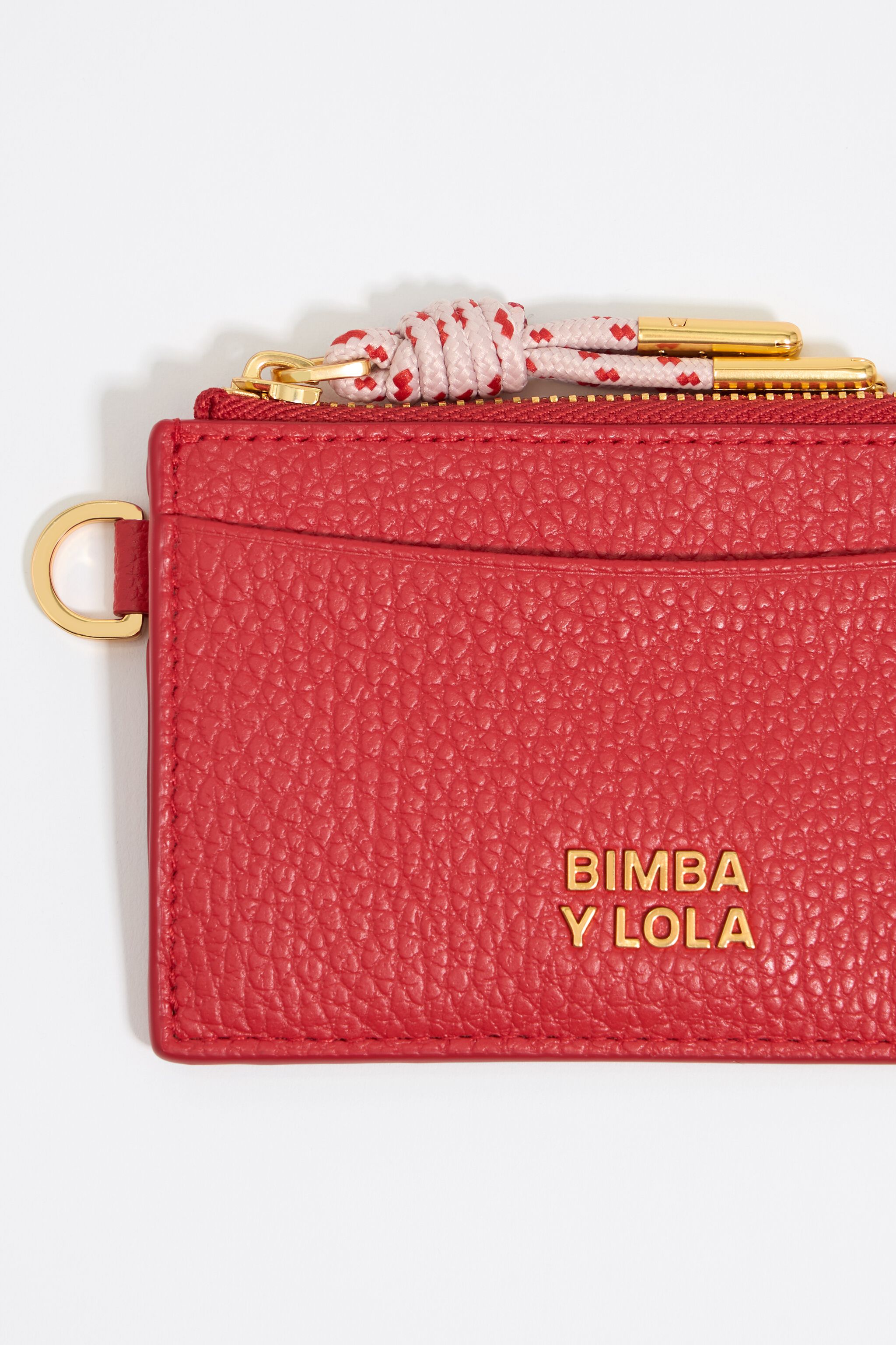 Poppy red leather card holder